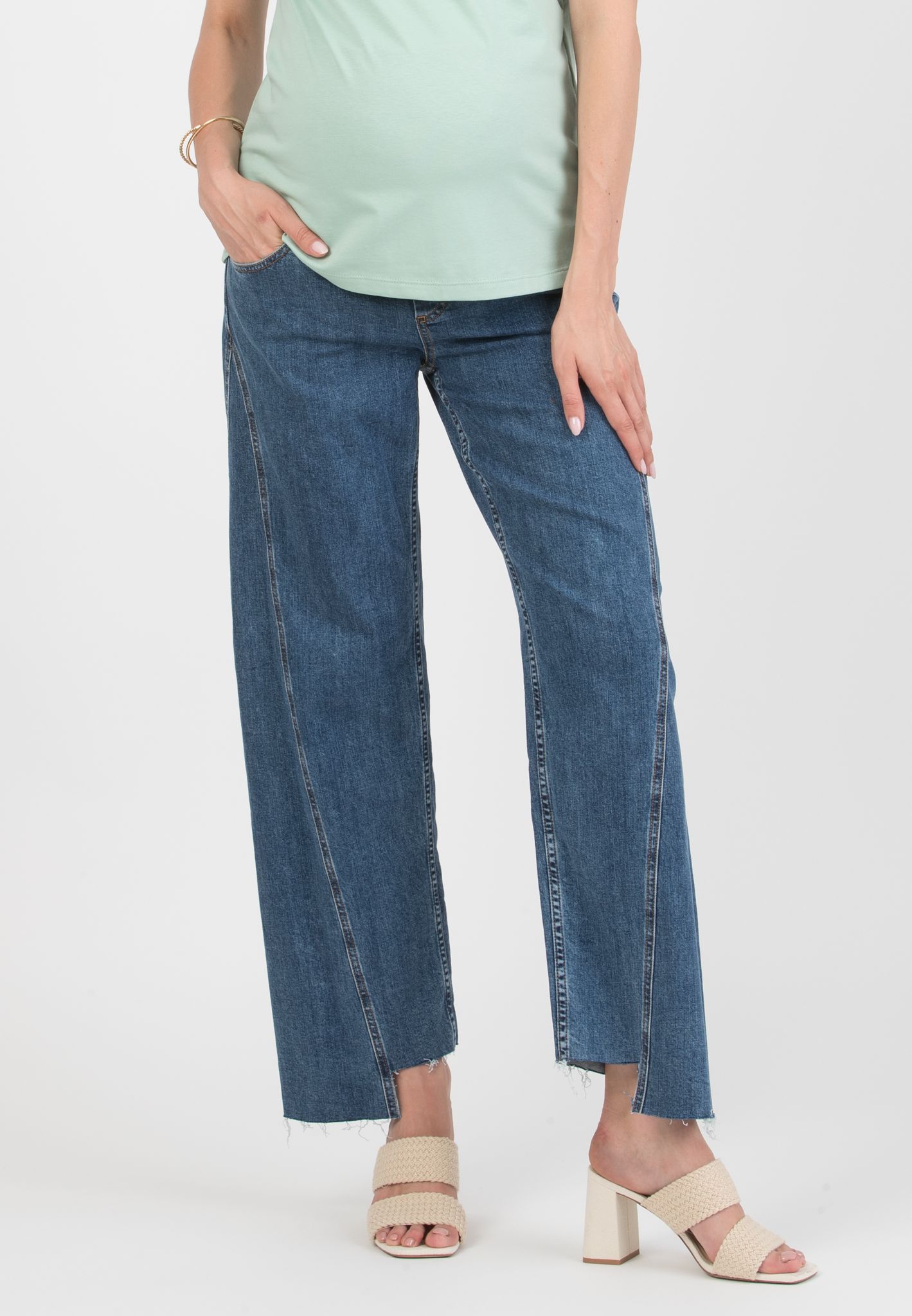 DAJANA - Jeans Premaman a Gamba Ampia con Dettaglio Spicchio (Blu Cobalto, XS)