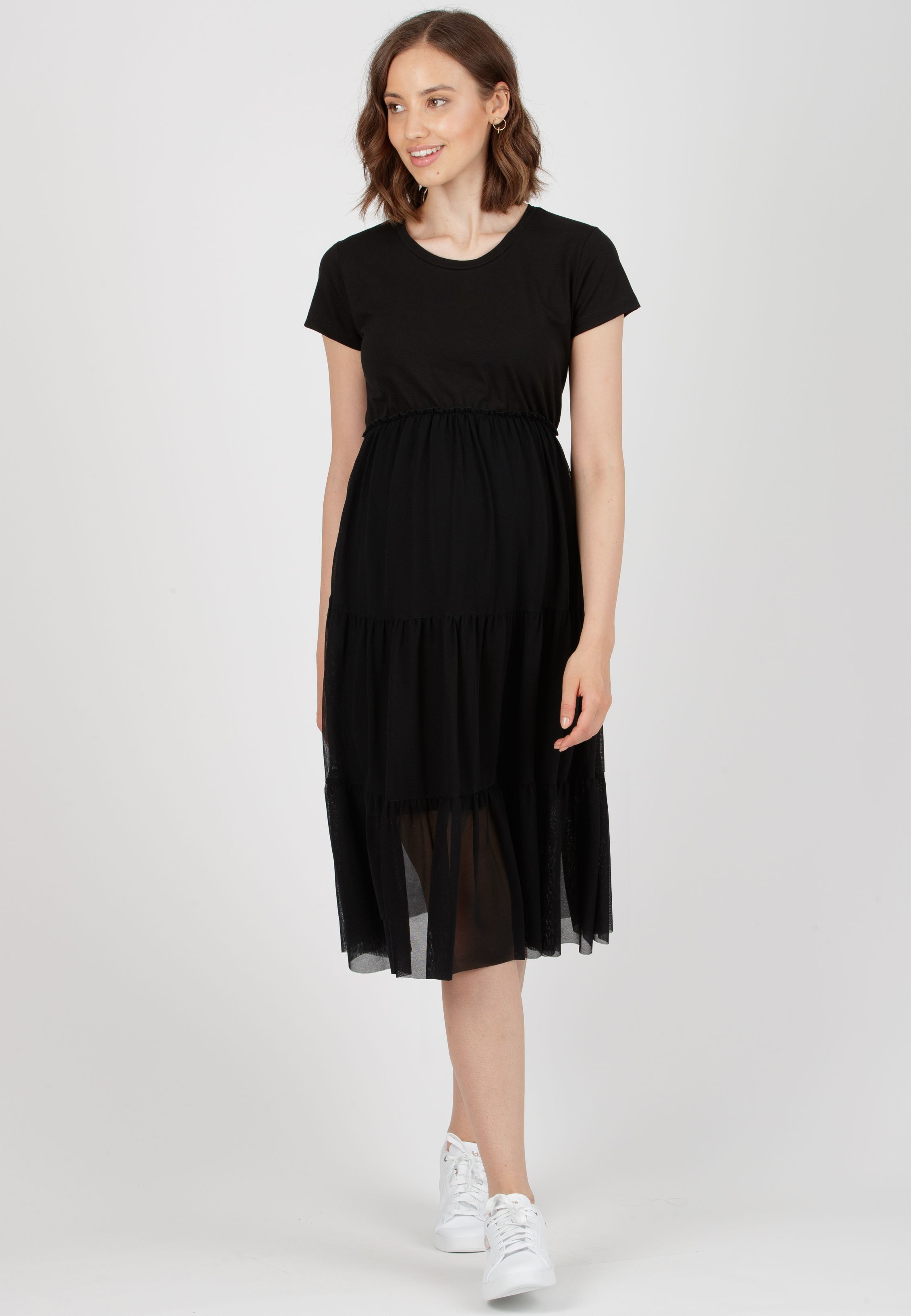 BONNIE - Abito Premaman in Jersey di Cotone con Gonna in Tulle (Nero, XS)