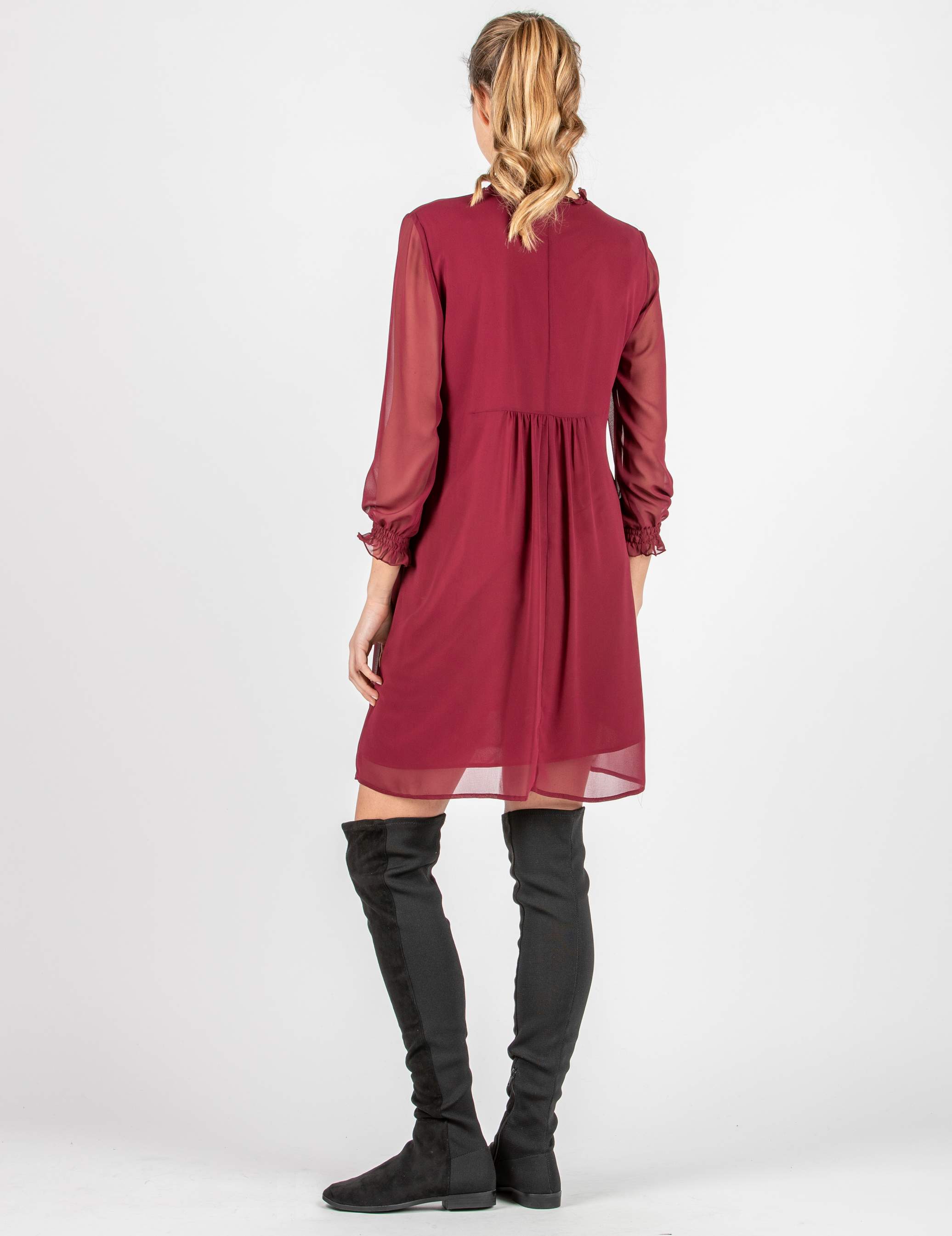 DIANA - Chiffon Maternity & Nursing Dress with Ruffle Trims on the Neck (Plum, XS)