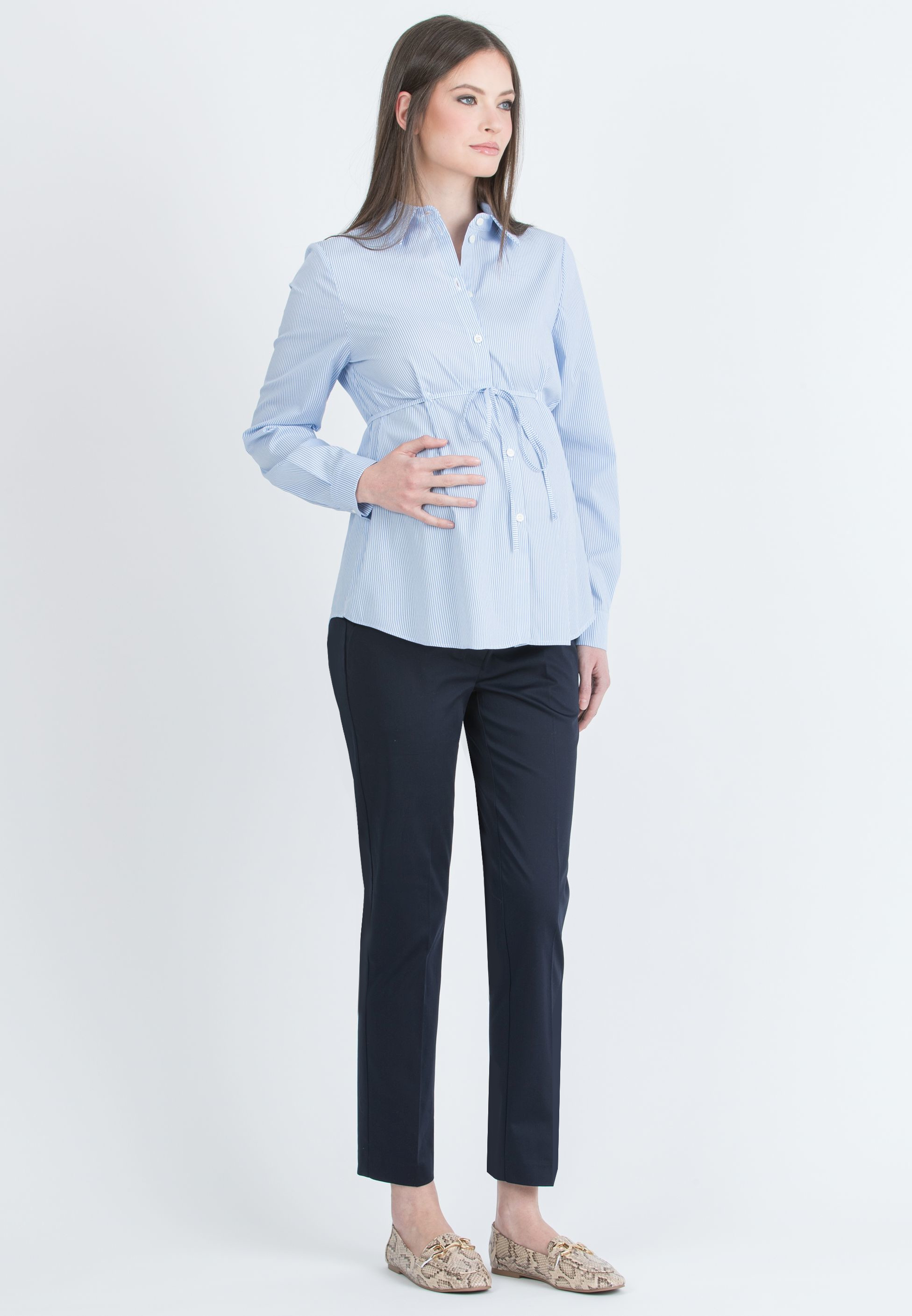 GILDA - Pantalone Premaman da Ufficio in Raso di Cotone Stretch (Blu, XS)