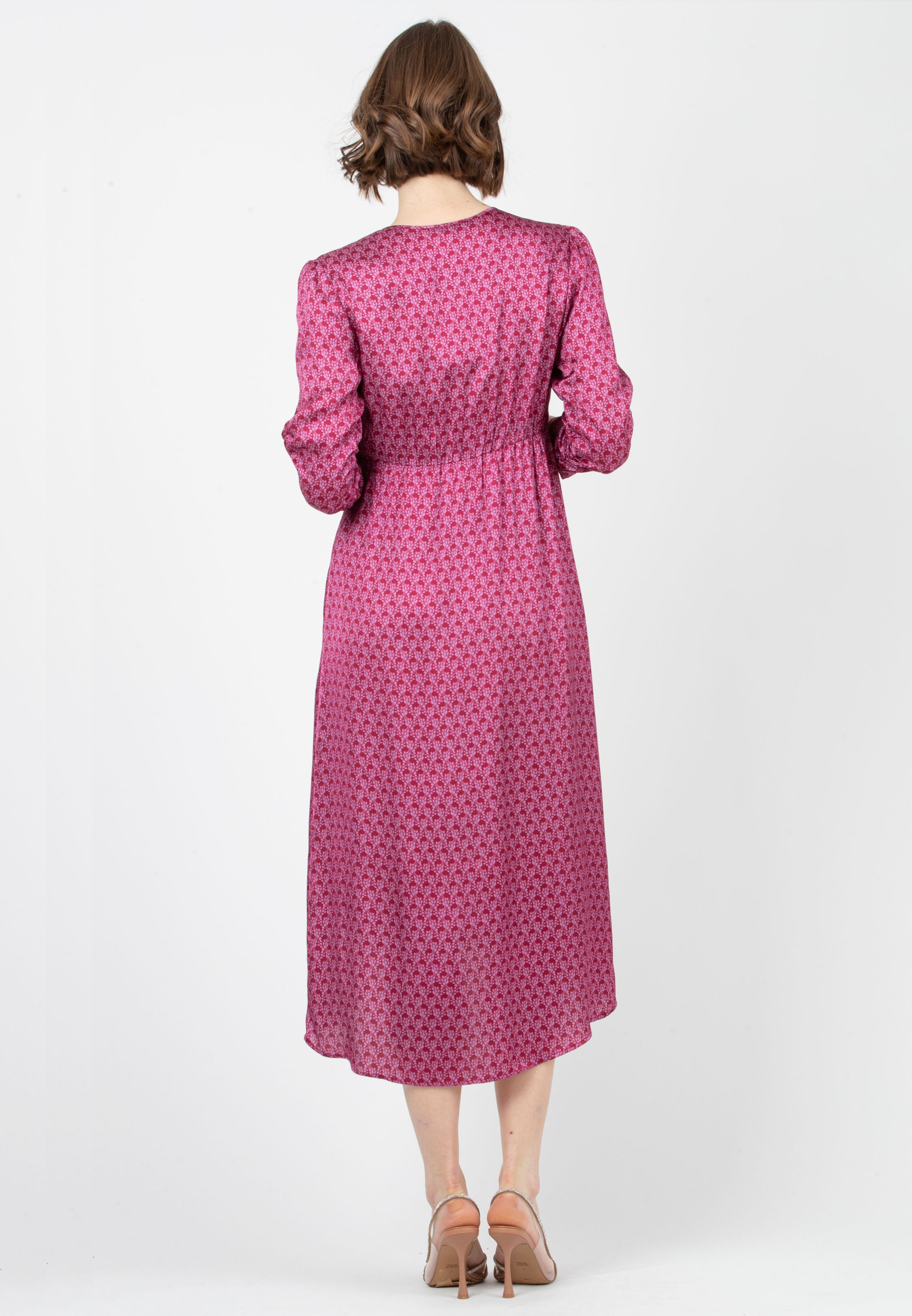 BELEN M/L - Abito Premaman & Allattamento in Raso Stampato con Corpino Annodato e Maniche 3/4 (Rosso India, XS)