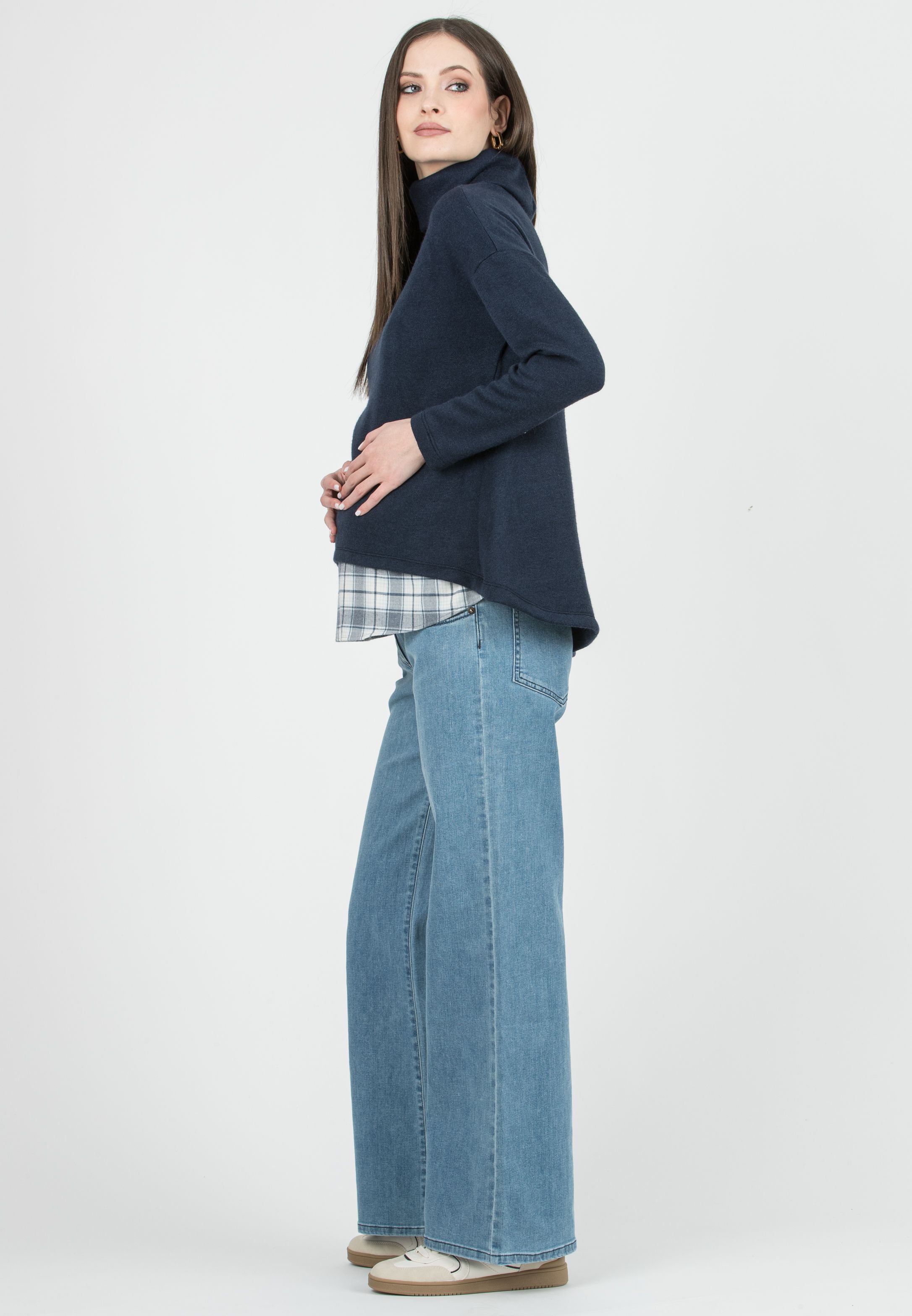 ASTRID - Maternity & Nursing Turtleneck Sweater with Shirt Insert (Blu)