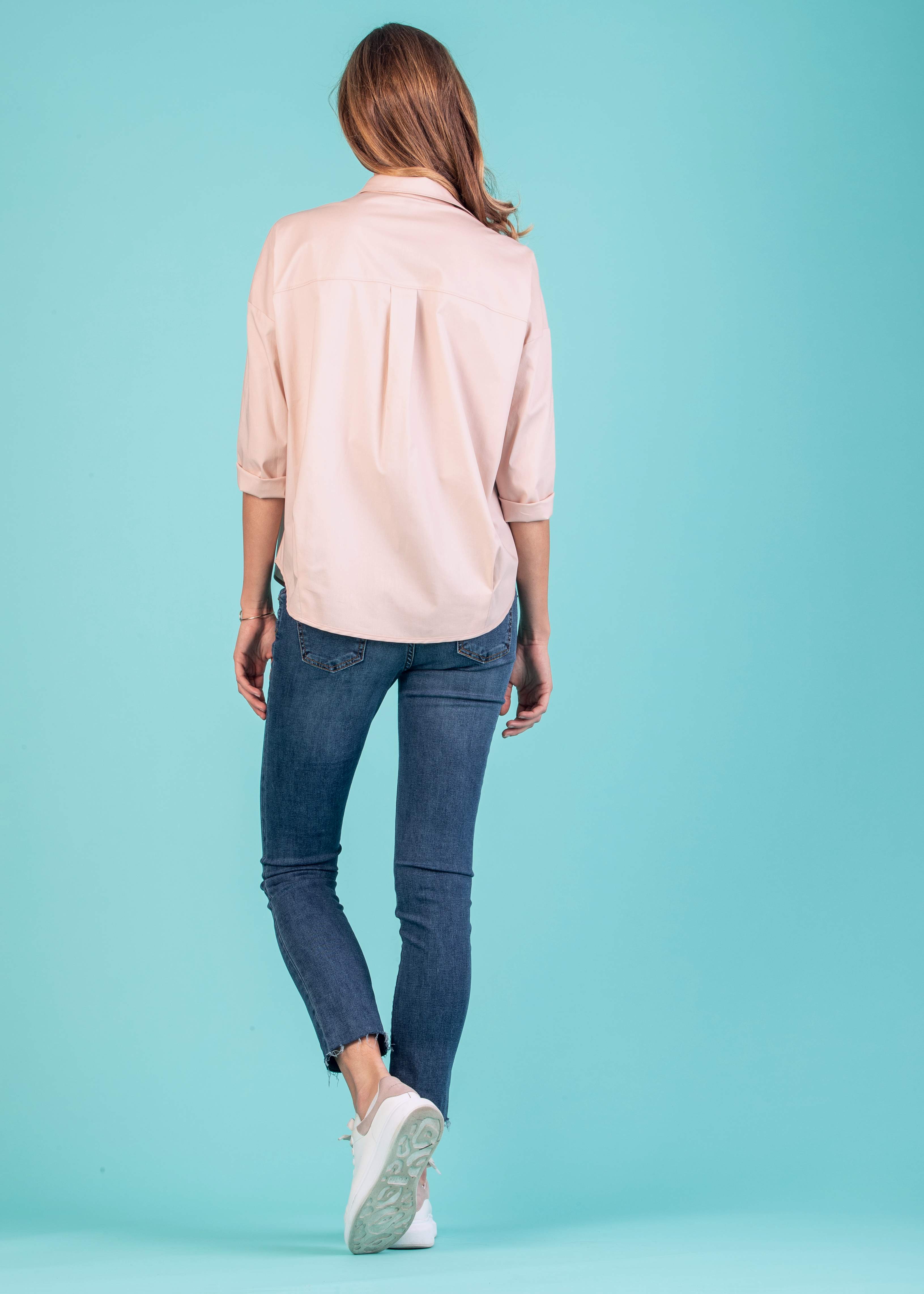 OLIVIA - Oversize Maternity Shirt in Stretch Cotton Poplin (Powder, XS)