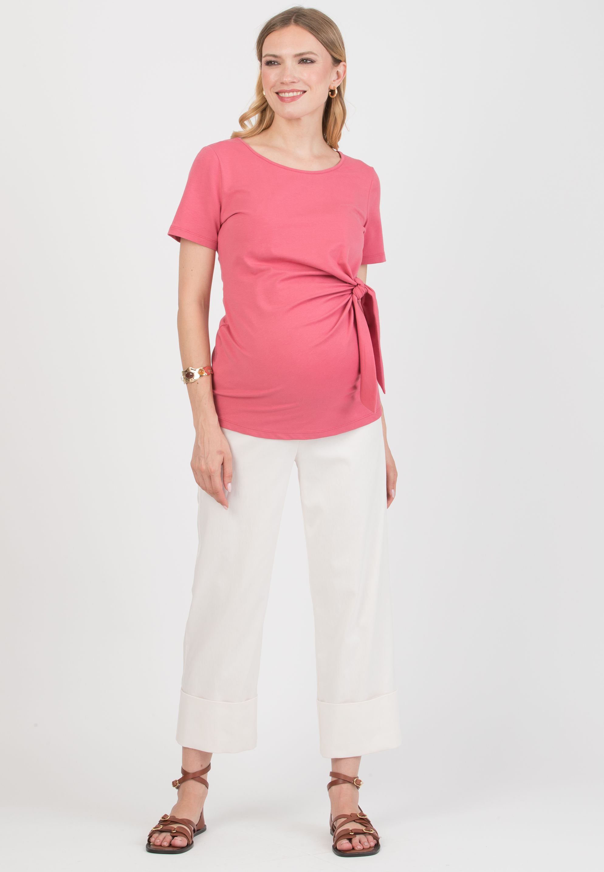 KAREN M - T-Shirt Premaman in Jersey di Cotone con Nodo Laterale (Fragola, XS)