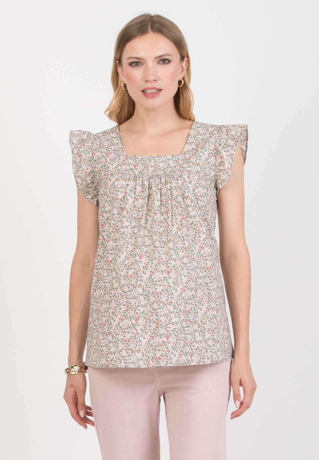 LAILA C - Maternity Blouse in Printed Cotton (Verde Salvia)