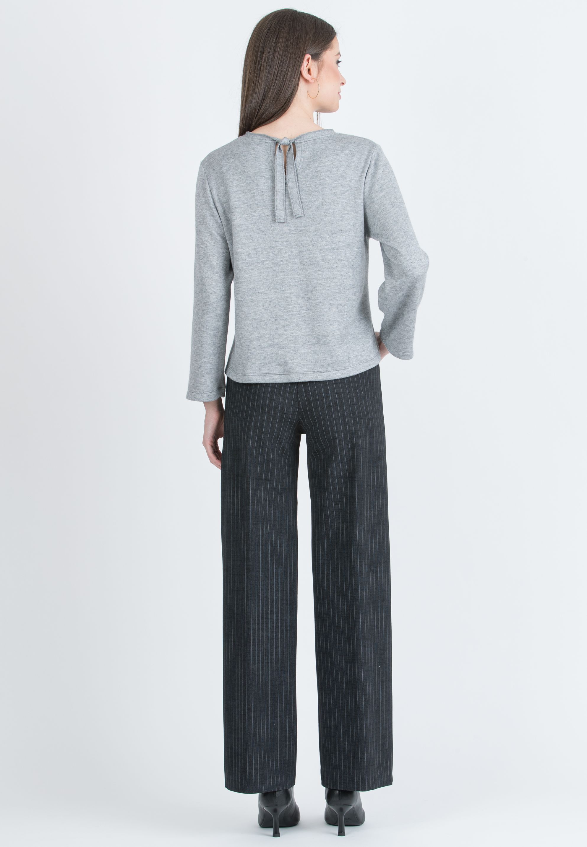 KIMBERLY G - Pantalone Premaman Palazzo in Punto Milano Invernale Gessato (Nero)