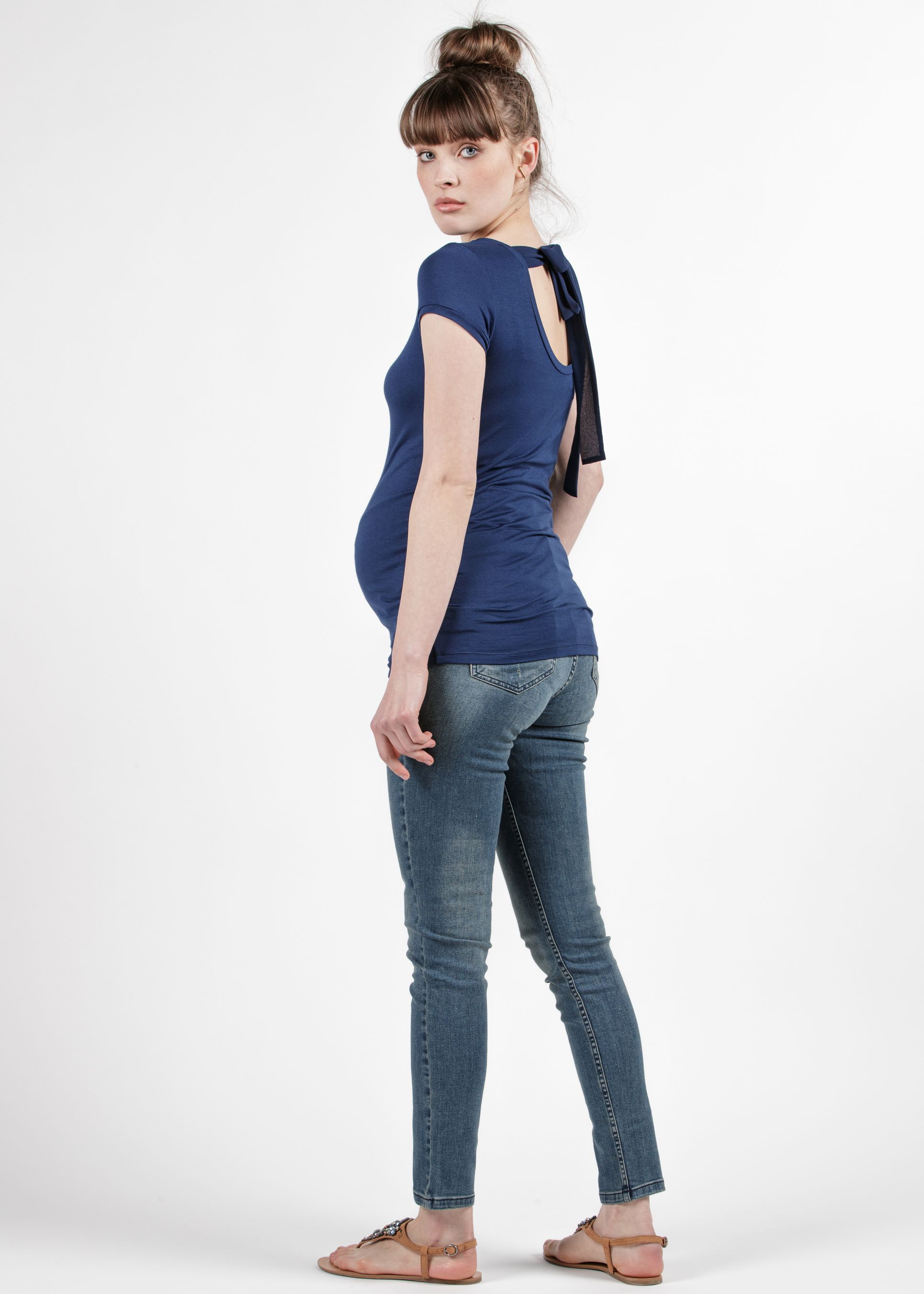 GIUDITTA - Maternity Top with Back Bow (Blue, XS)