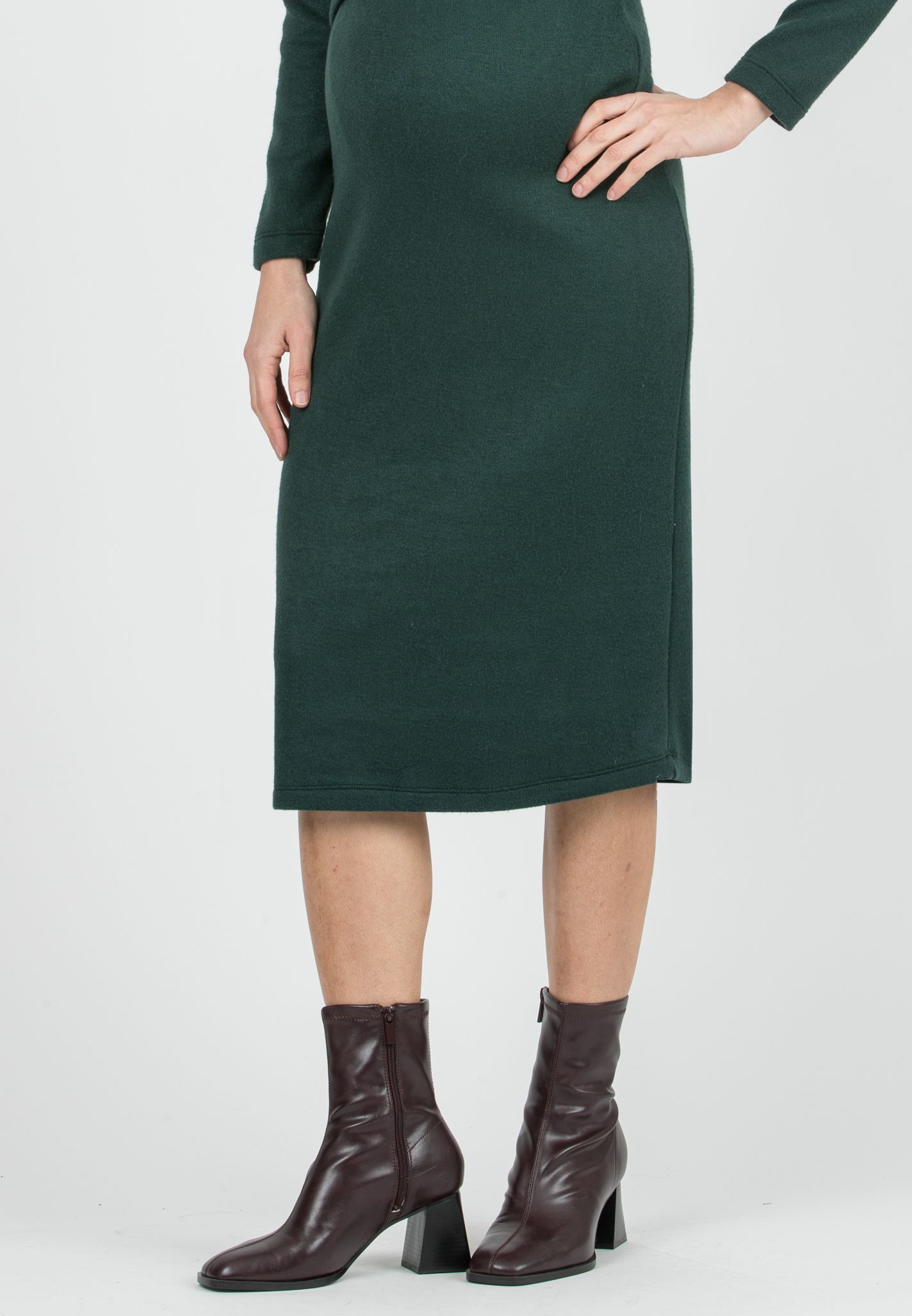 AMELIA - Abito Premaman Longuette in Maglia con Fascia in Vita (Smeraldo)