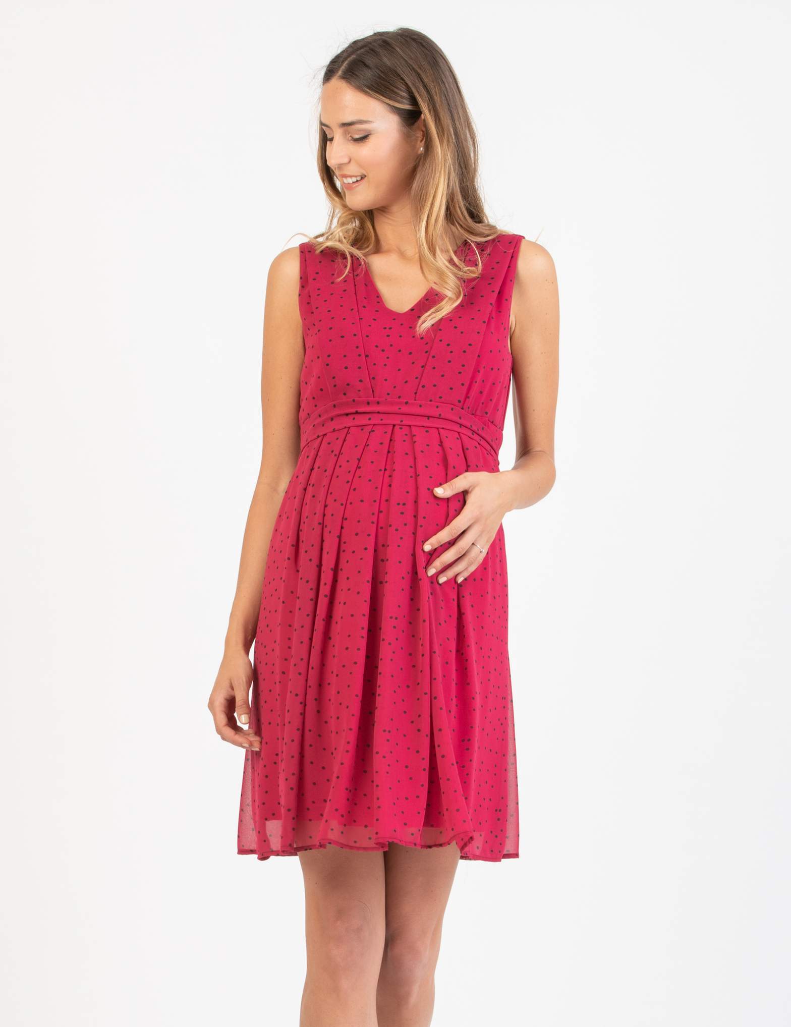 Polka Dots Maternity & Nursing Dress (Fuchsia, XS)