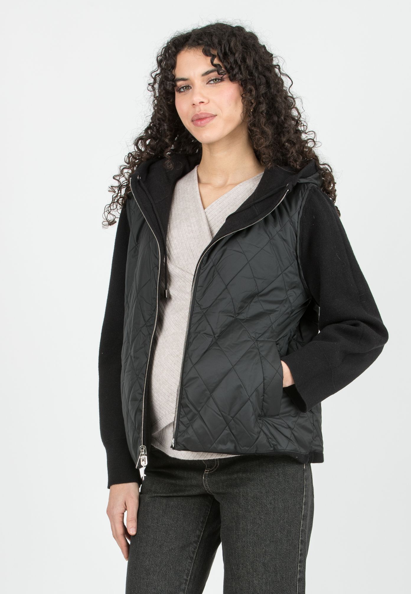 MEREDITH - Giacca Premaman Reversibile con Cappuccio (Nero, XS/S)