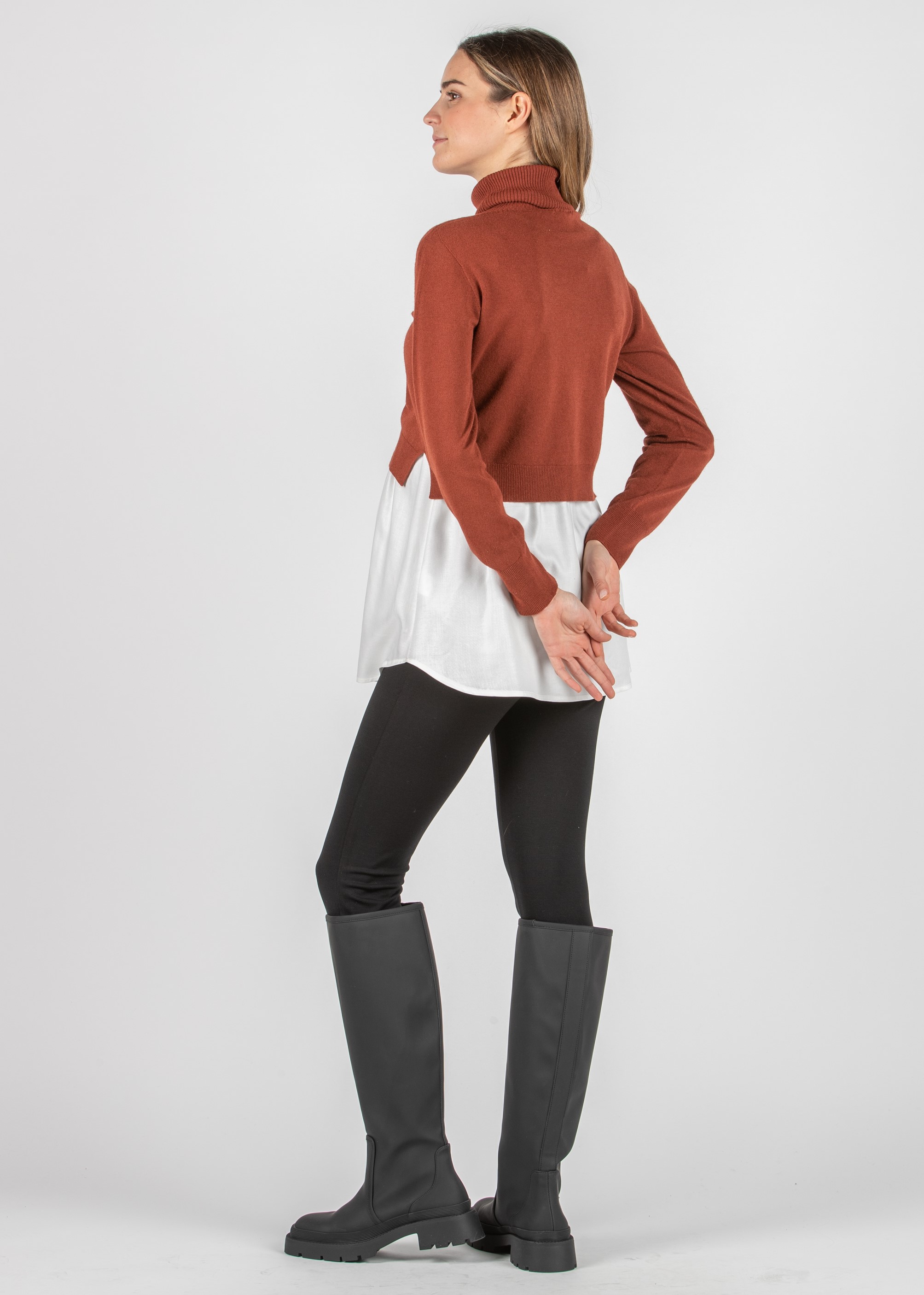 GIANNA - Maglioncino Premaman & Allattamento con Collo Alto e Top in Viscosa Abbinato (Rosso Mattone, XS)