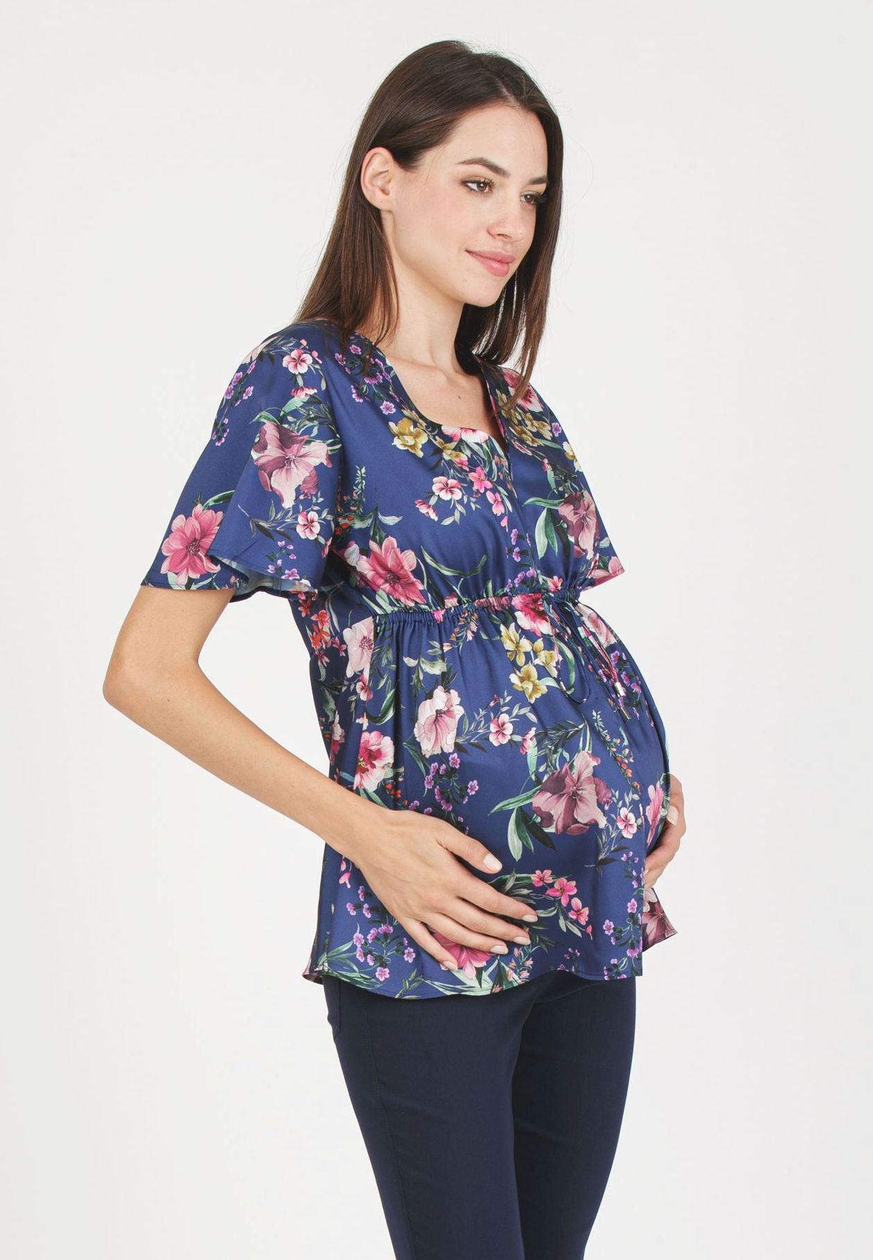SELENE - Printed Maternity & Nursing Top (Blue, XS)