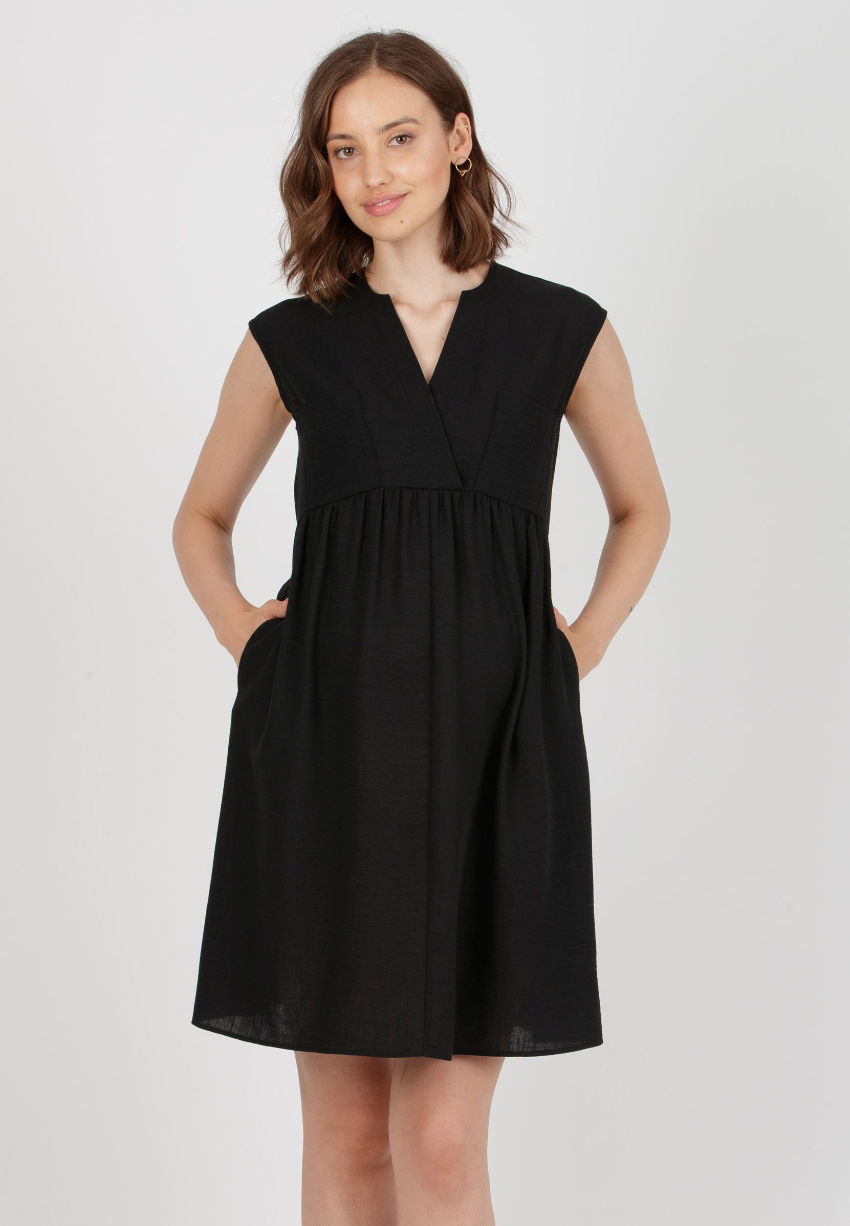 HARPER - Abito Premaman & Allattamento con Tasche sul Corpino (Nero, XS)