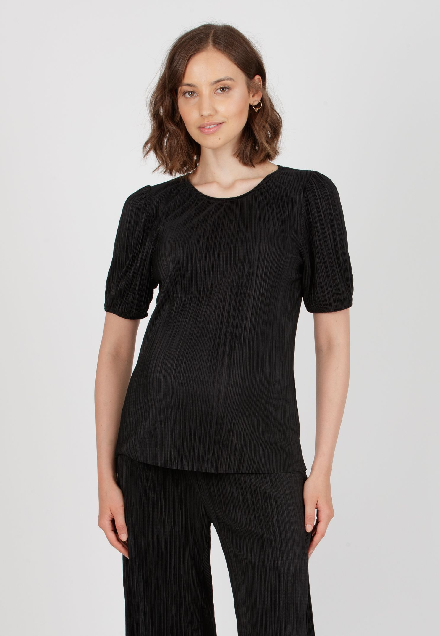 VENERE - Maternity Shirt in Pleated Fabric (Black, XS)