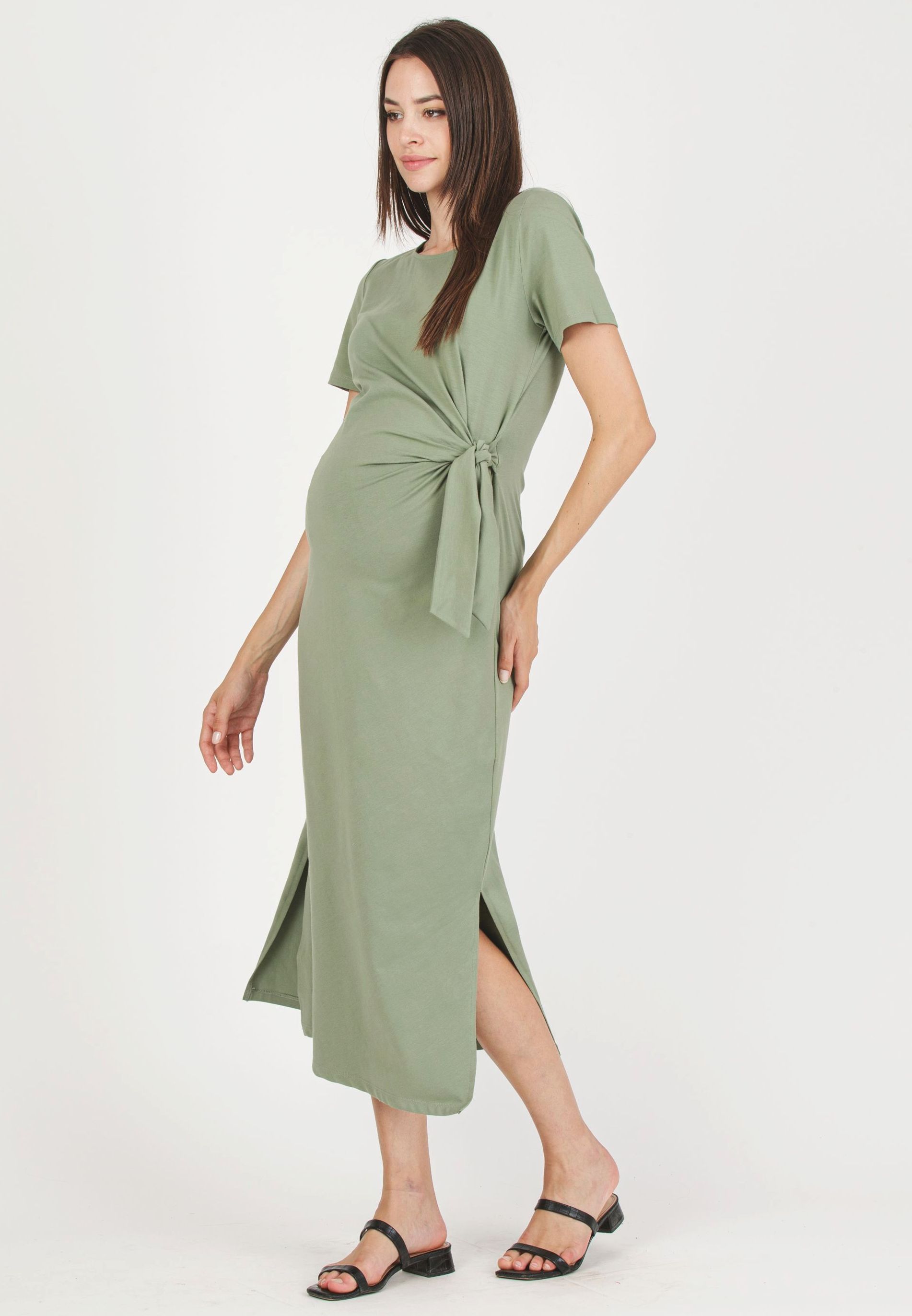 KAREN - Abito Premaman in Jersey di Cotone con Nodo Laterale (Verde Militare)