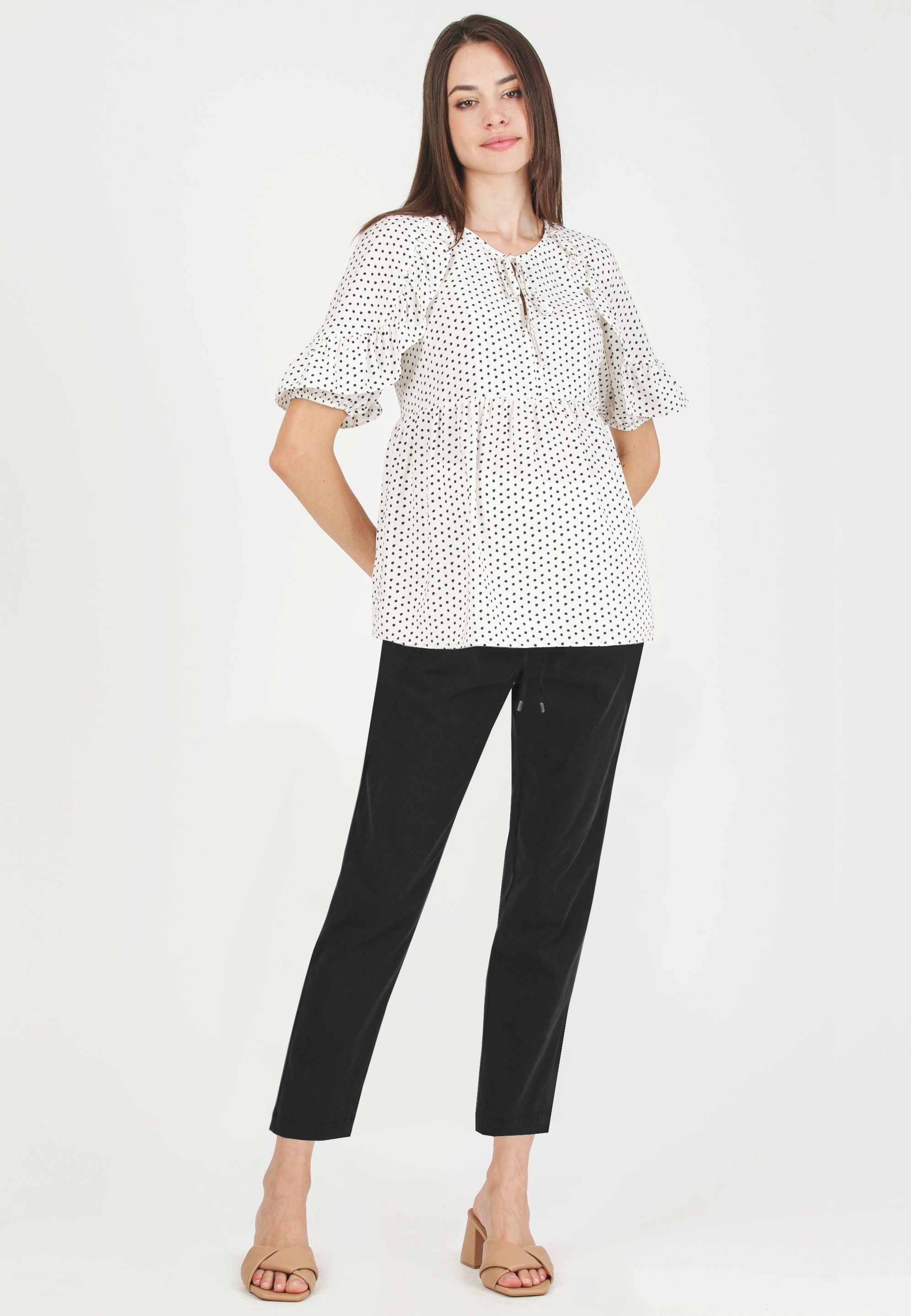 TINA M - Casacca premaman & Allattamento a Pois con Volant (Bianco Ottico, XS)