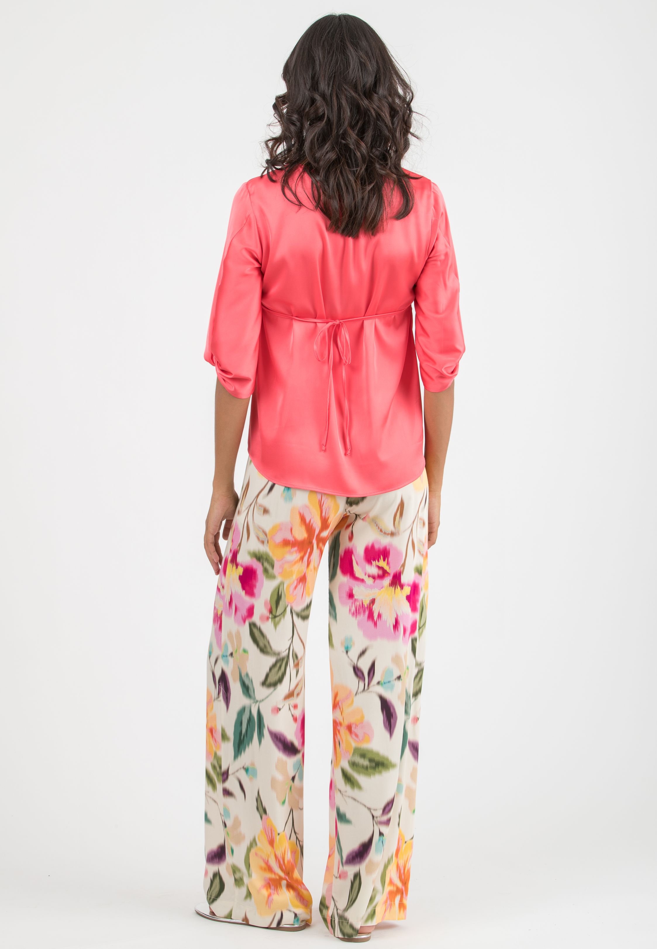 GUENDALINA LG - Pantalone Premaman a Palazzo in Raso di Viscosa Stampato (Fuxia)