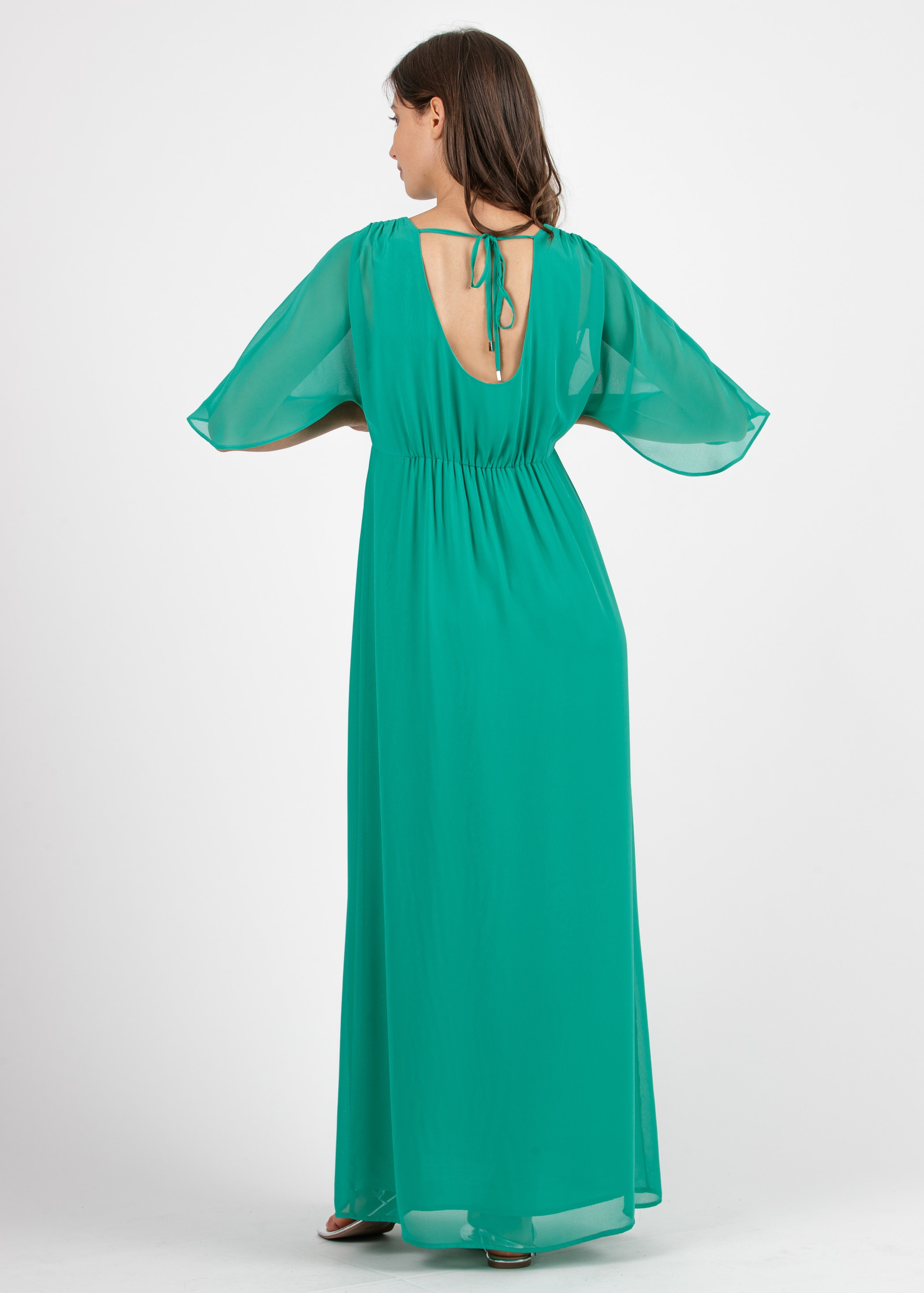 VALENTINA - Abito Lungo Premaman a Kimono con Scollo sul Retro (Verde Salvia, XS)
