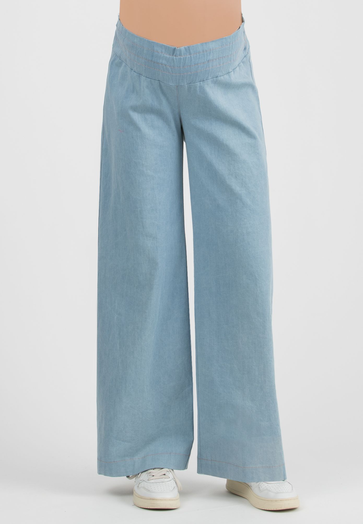 GUENDALINA LG - Jeans Premaman a Palazzo con Vita Bassa In Denim Estivo (Azzurro)