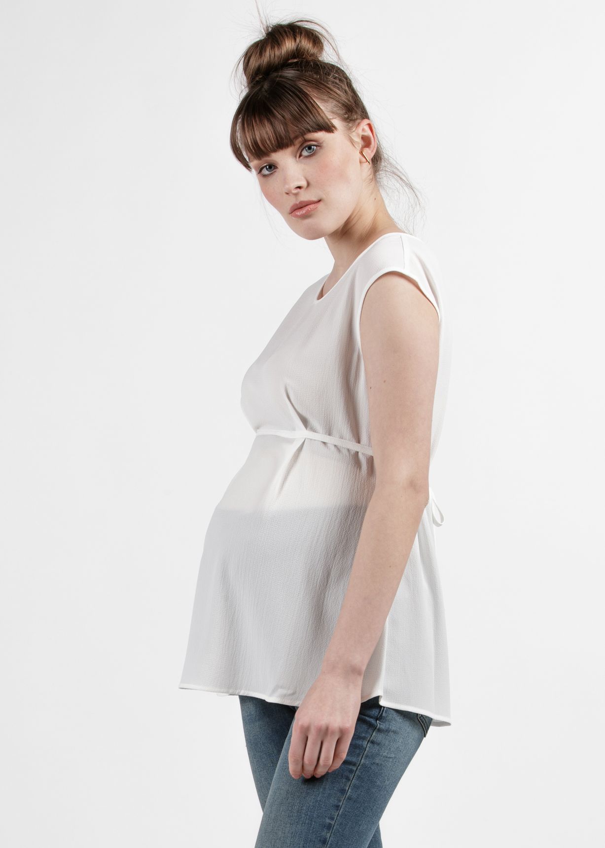 Maternity Blouse with Front String (Ivory, XS)