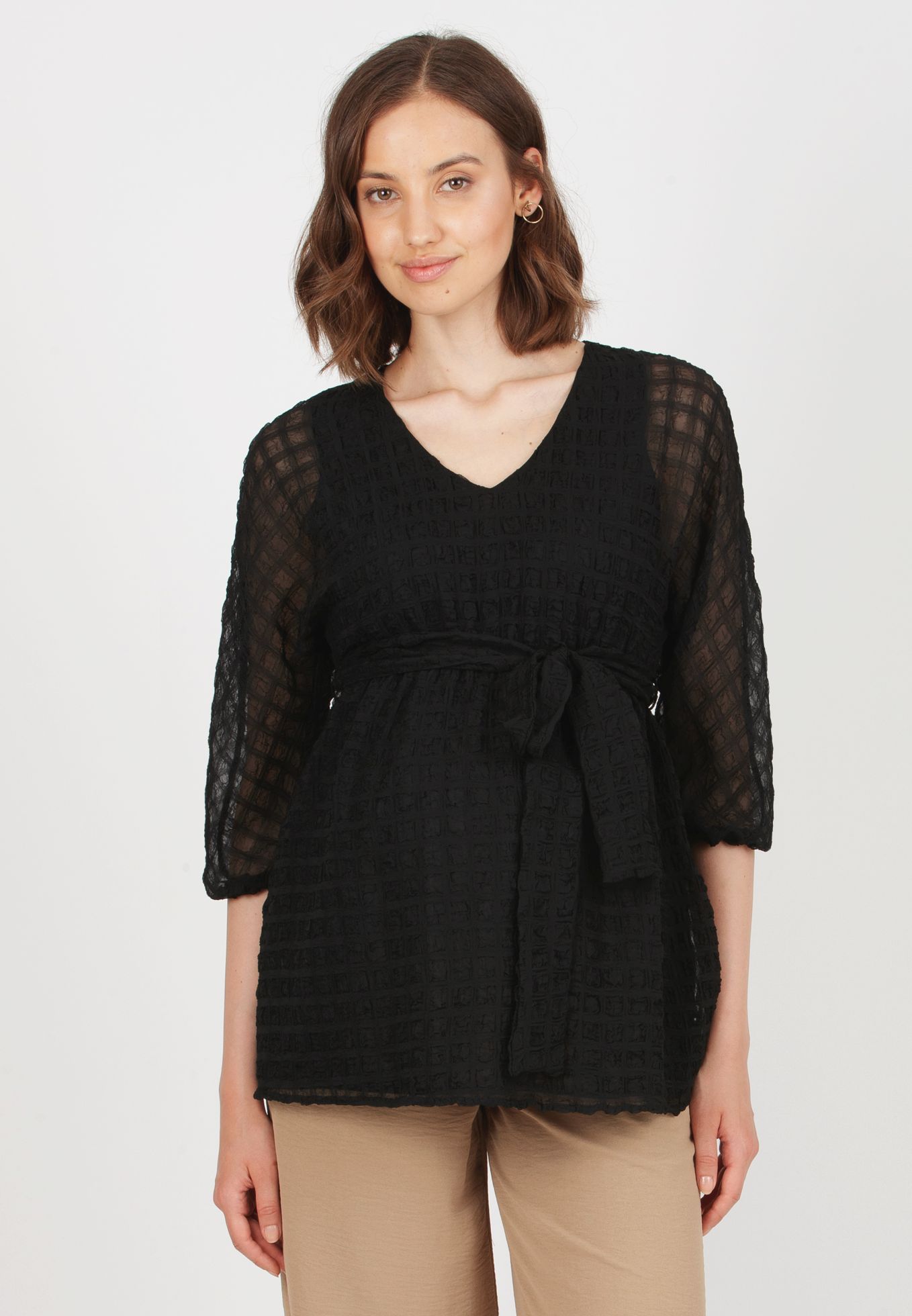 HOPE M – Casacca Premaman a Quadri in Tessuto Goffrato (Nero, XS)