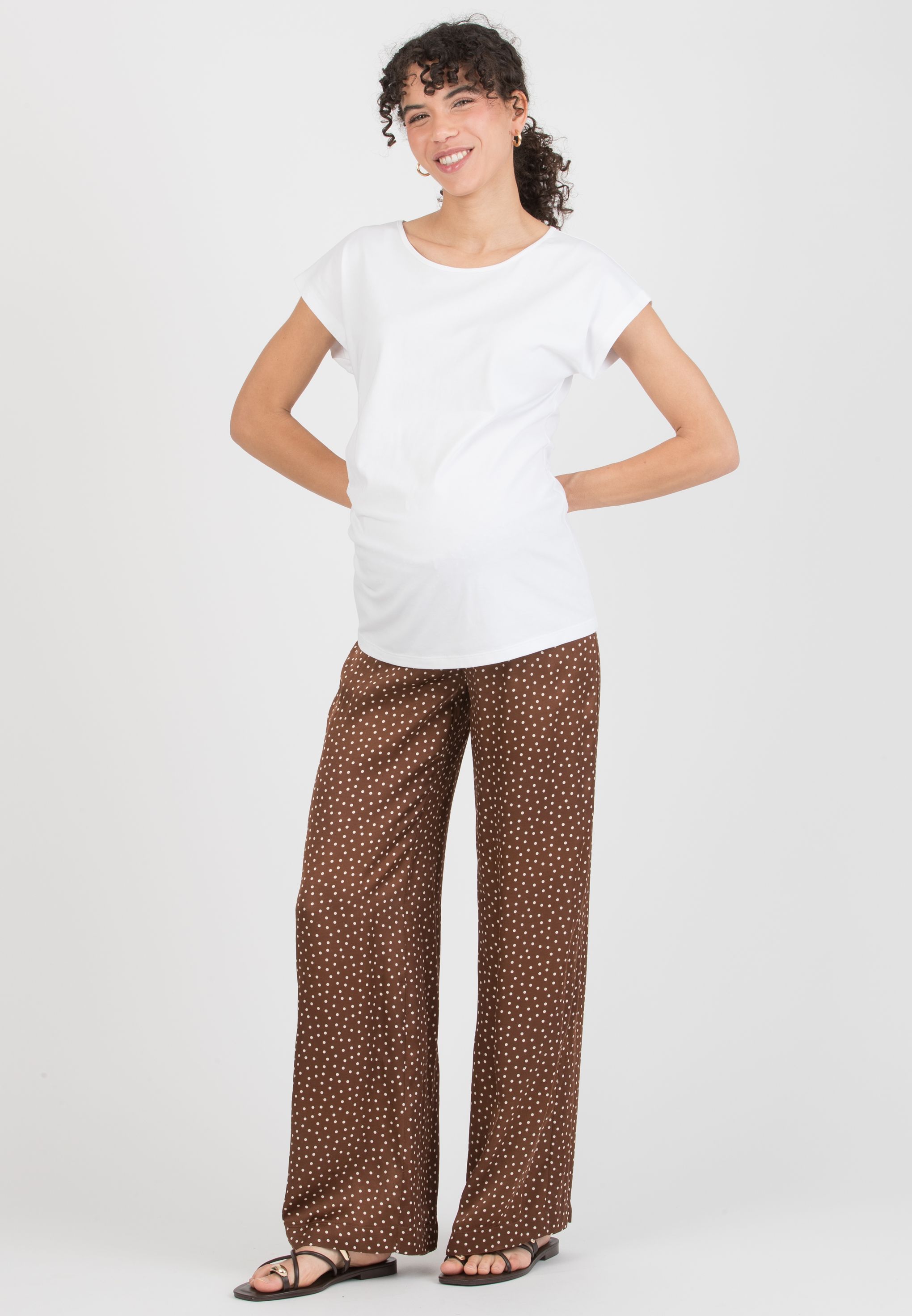 GUENDALINA LG - Maternity Palazzo Trousers in Printed Viscose Satin (Marrone)