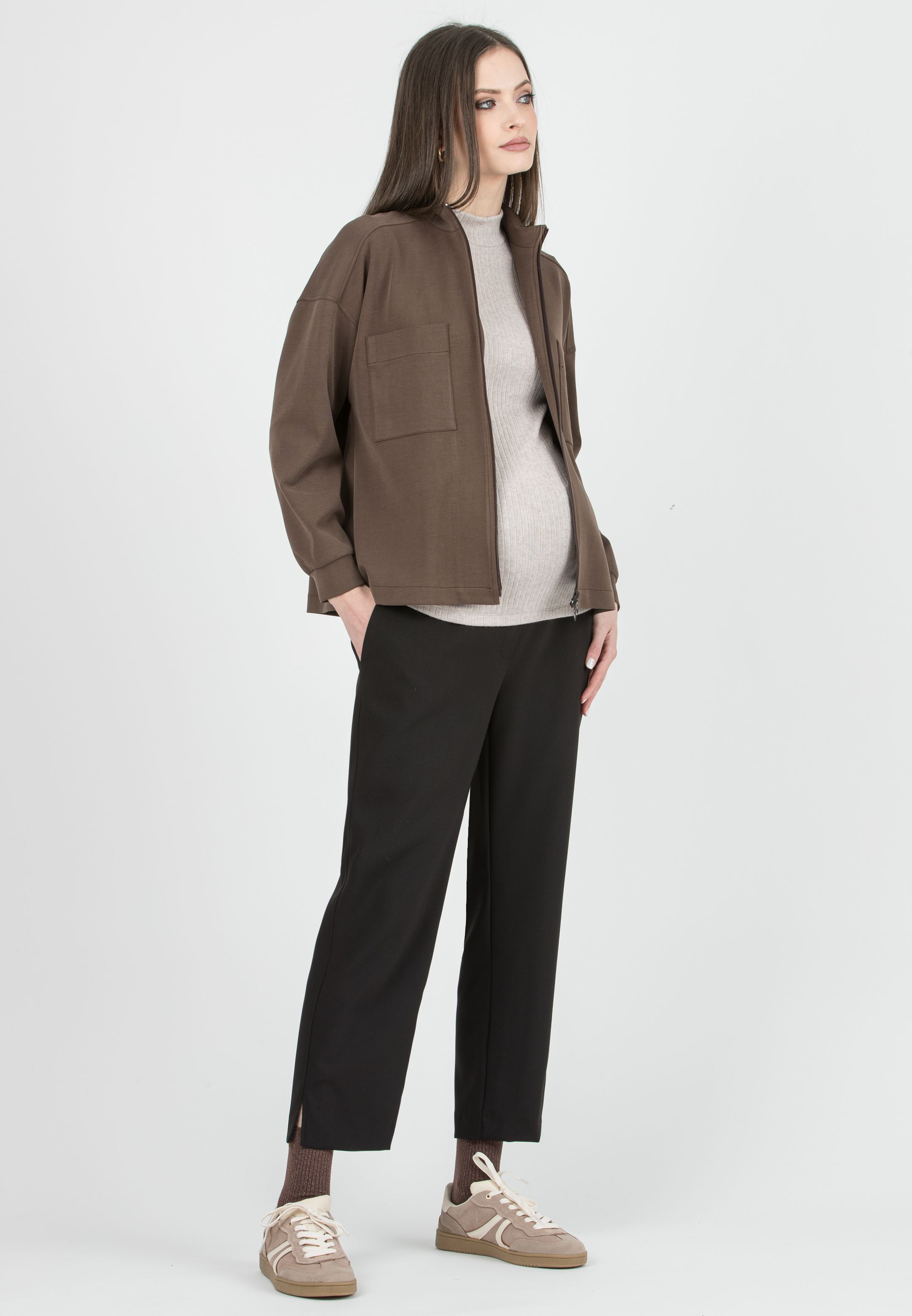 SAM - Maglia Premaman & Allattamento in Modal con Zip e Tasche (Nocciola, XS)