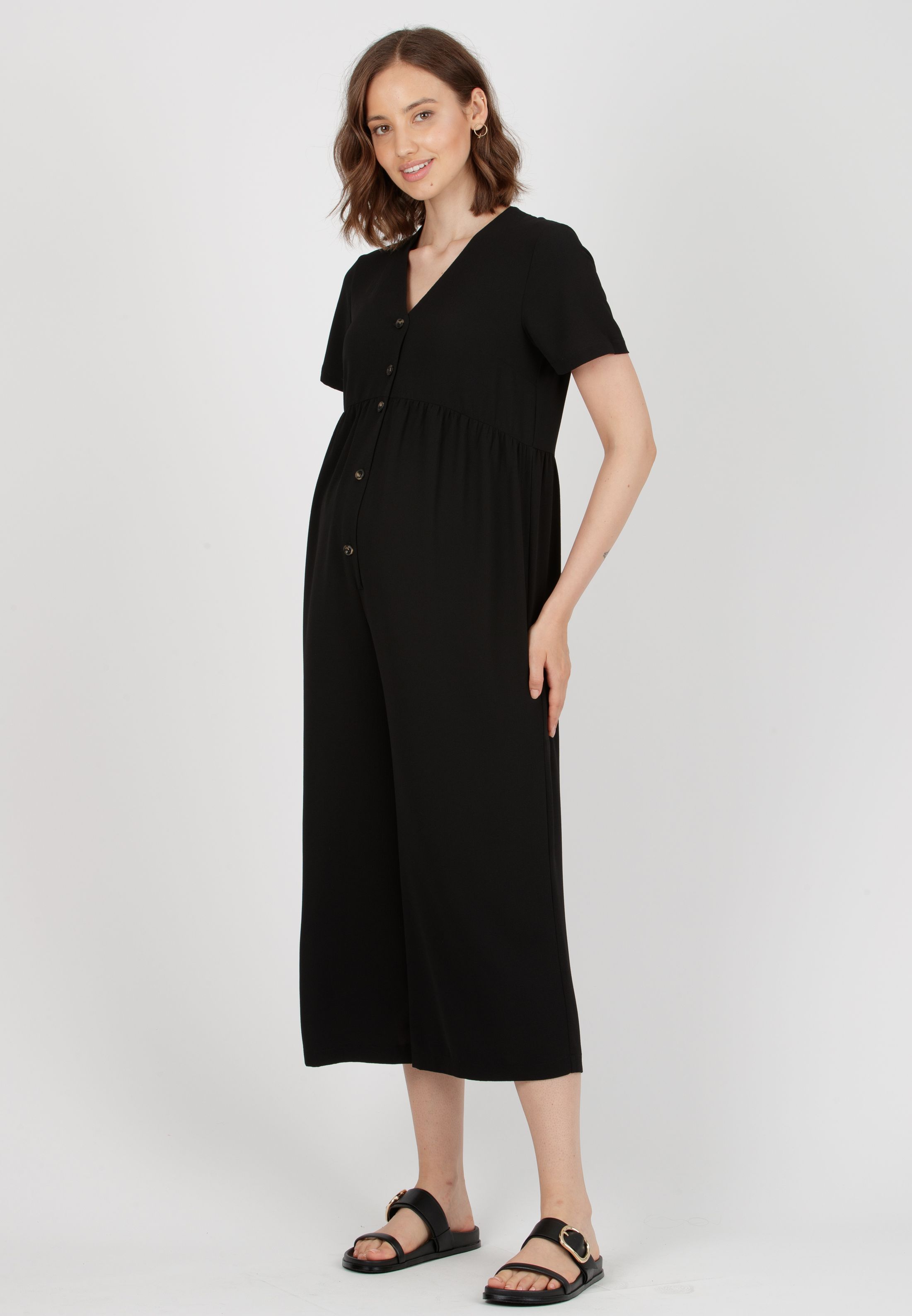 VIVIENNE - Tuta Premaman in Crepe con Bottoni Frontali (Nero, XS)