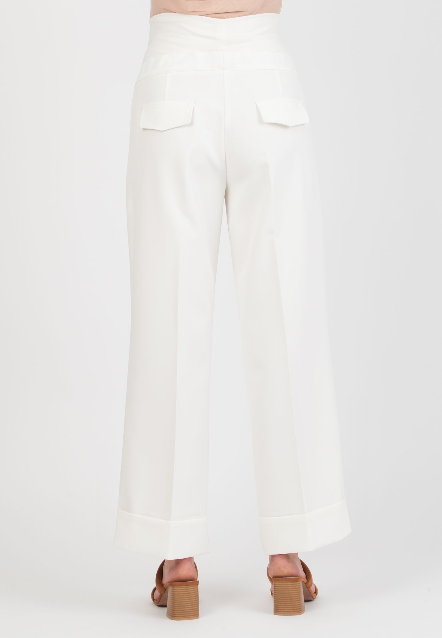 ROBY – Maternity Palazzo Trousers in Cady with Turn-Up Hem (Avorio)