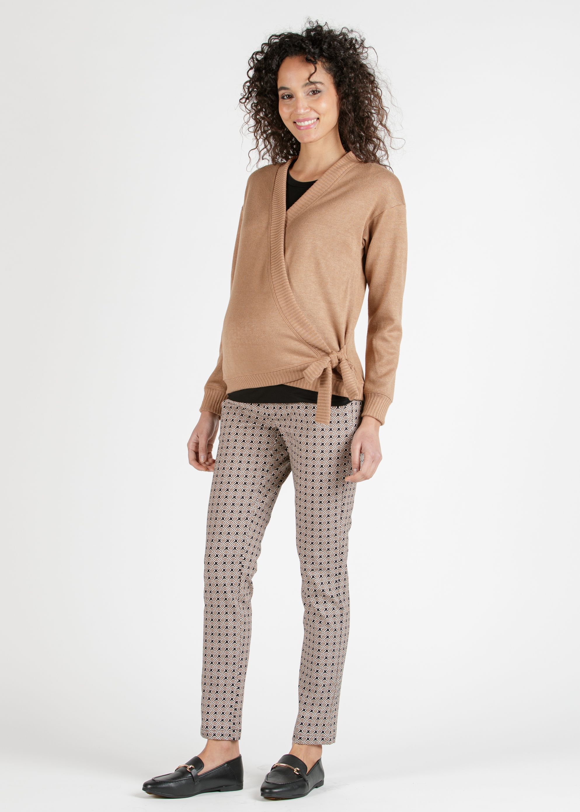 CARMEN - Cardigan Premaman Incrociato in Filato Misto Viscosa (Cammello, XS)