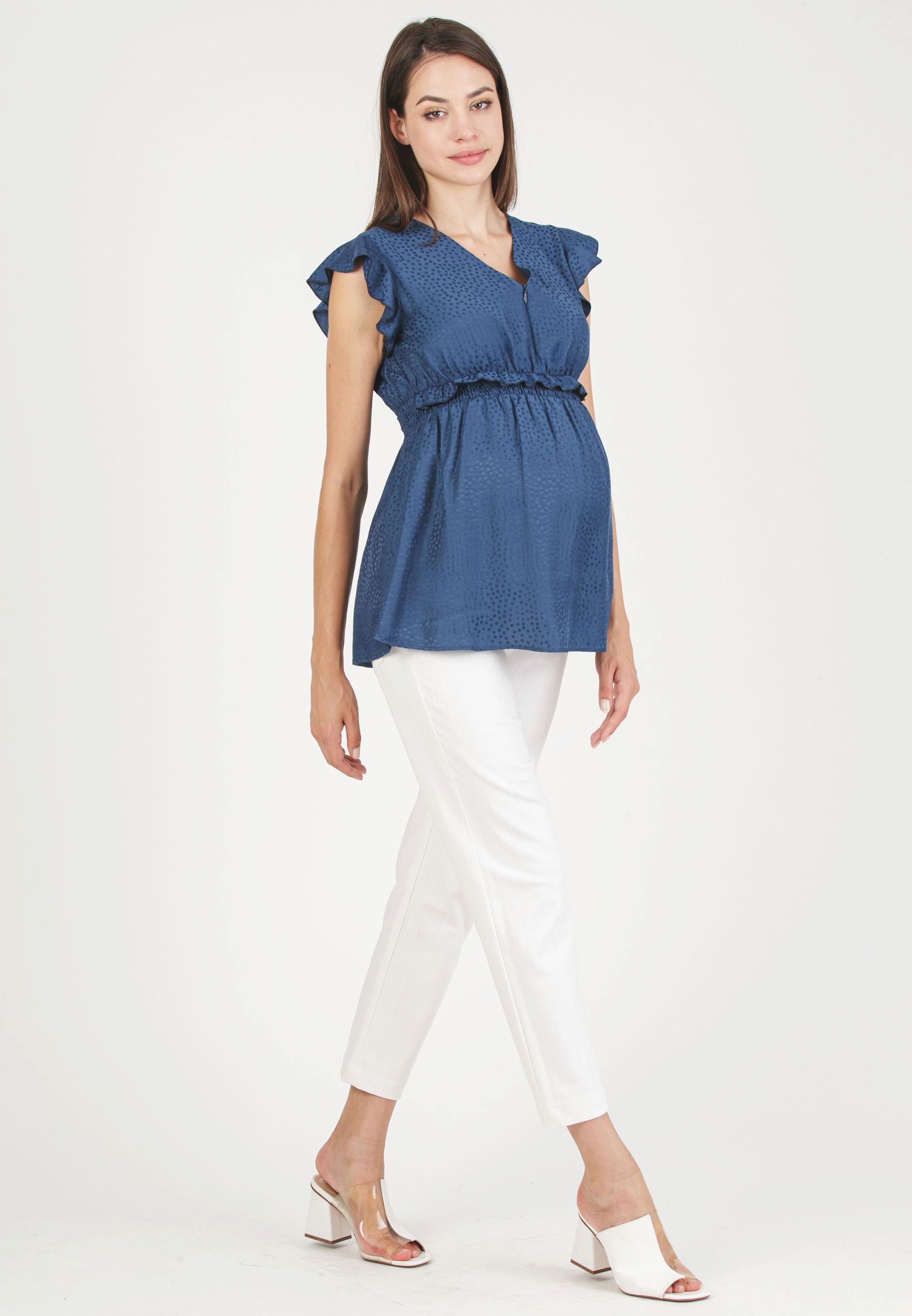 MARIKA M - Top Premaman & Allattamento in Viscosa Jacquard (Blu, XS)