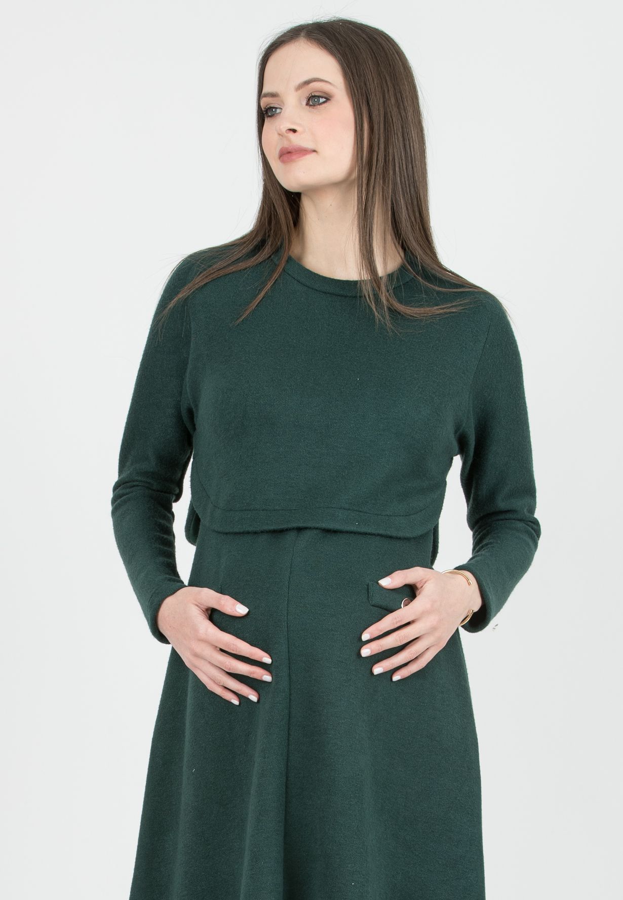 ROSSELLA - Two Piece Knit Maternity & Nursing Dress Set (Smeraldo)