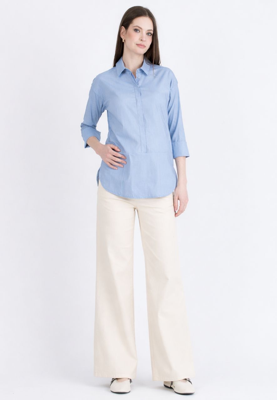 BEATRICE - Camicia Premaman & Allattamento con Orli Tondeggianti (Azzurro)