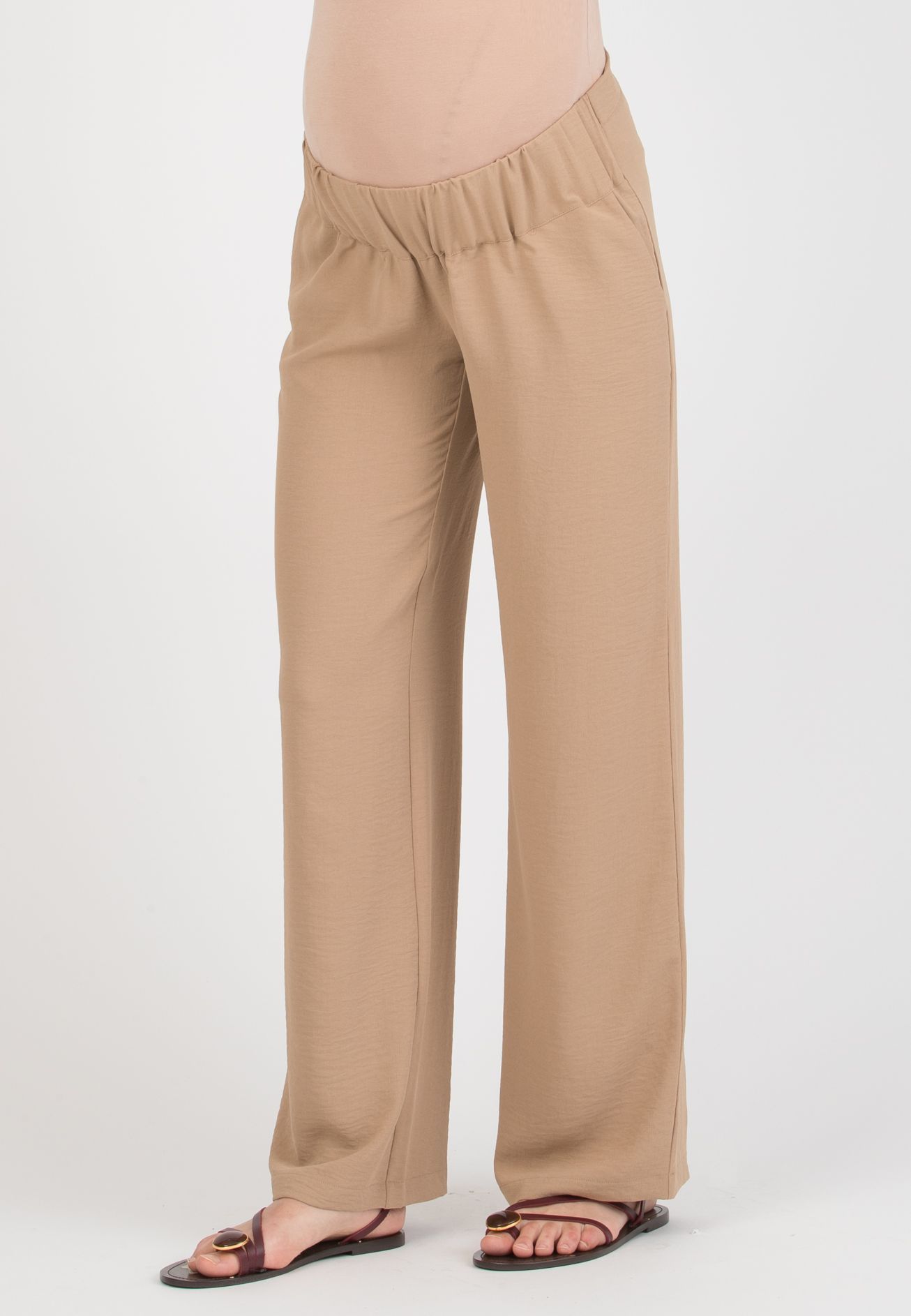 INES - Pantalone Premaman Fluido con Vita Bassa (Cammello)