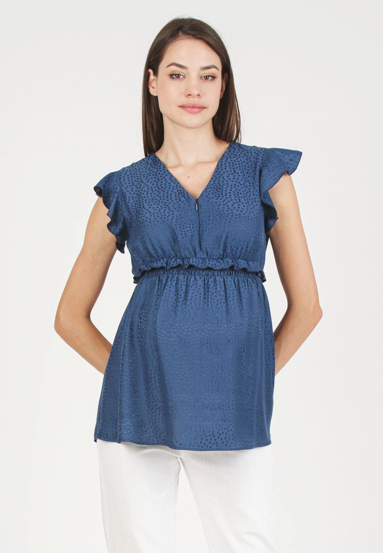 MARIKA M - Top Premaman & Allattamento in Viscosa Jacquard (Blu, XS)
