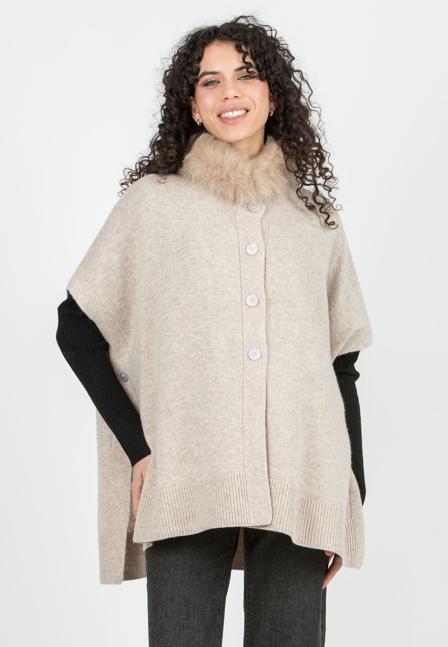ELLIS - Mantella Premaman in Lana Vergine con Collo Rimovibile (Beige, OS)