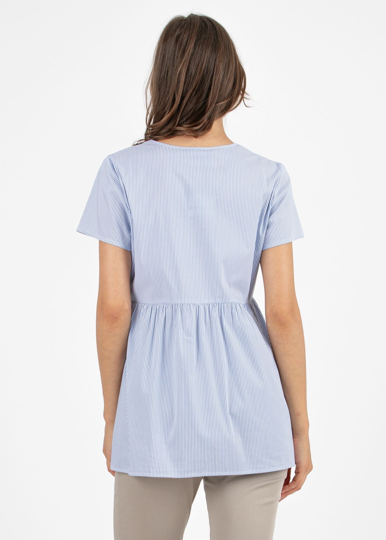 Camicetta Premaman & Allattamento in Popeline di Cotone a Righe (Azzurro, M)