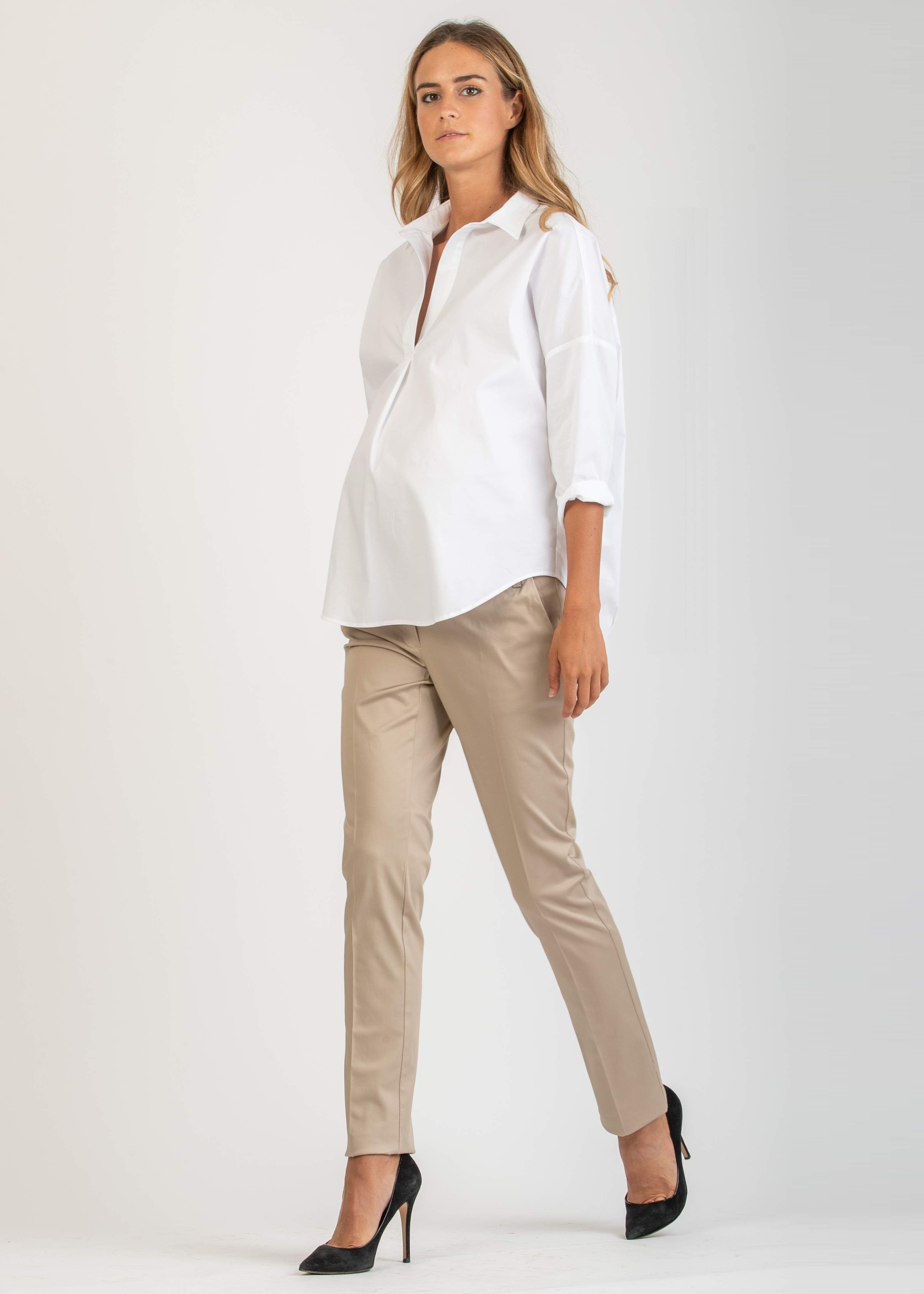 GILDA LG - Straight-Leg Tailored Maternity Trousers (Beige, XXS)