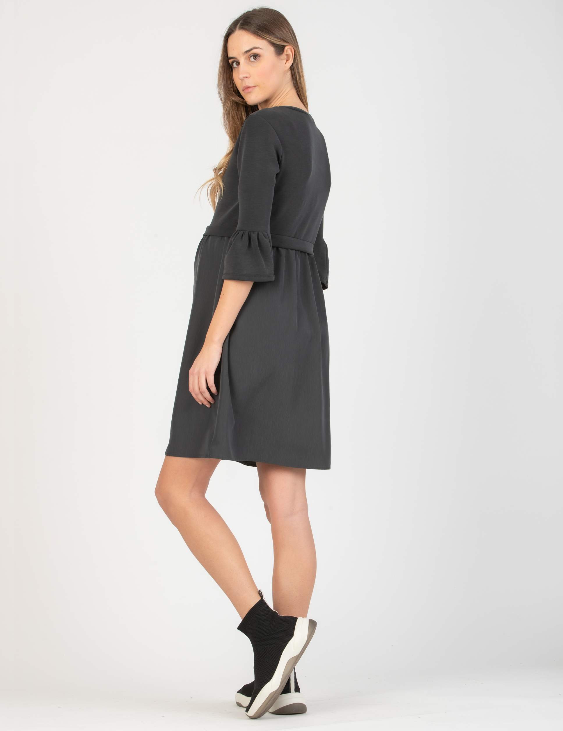 ILARIA - Modal and Satin Maternity & Nursing Dress (Anthracite, XS)