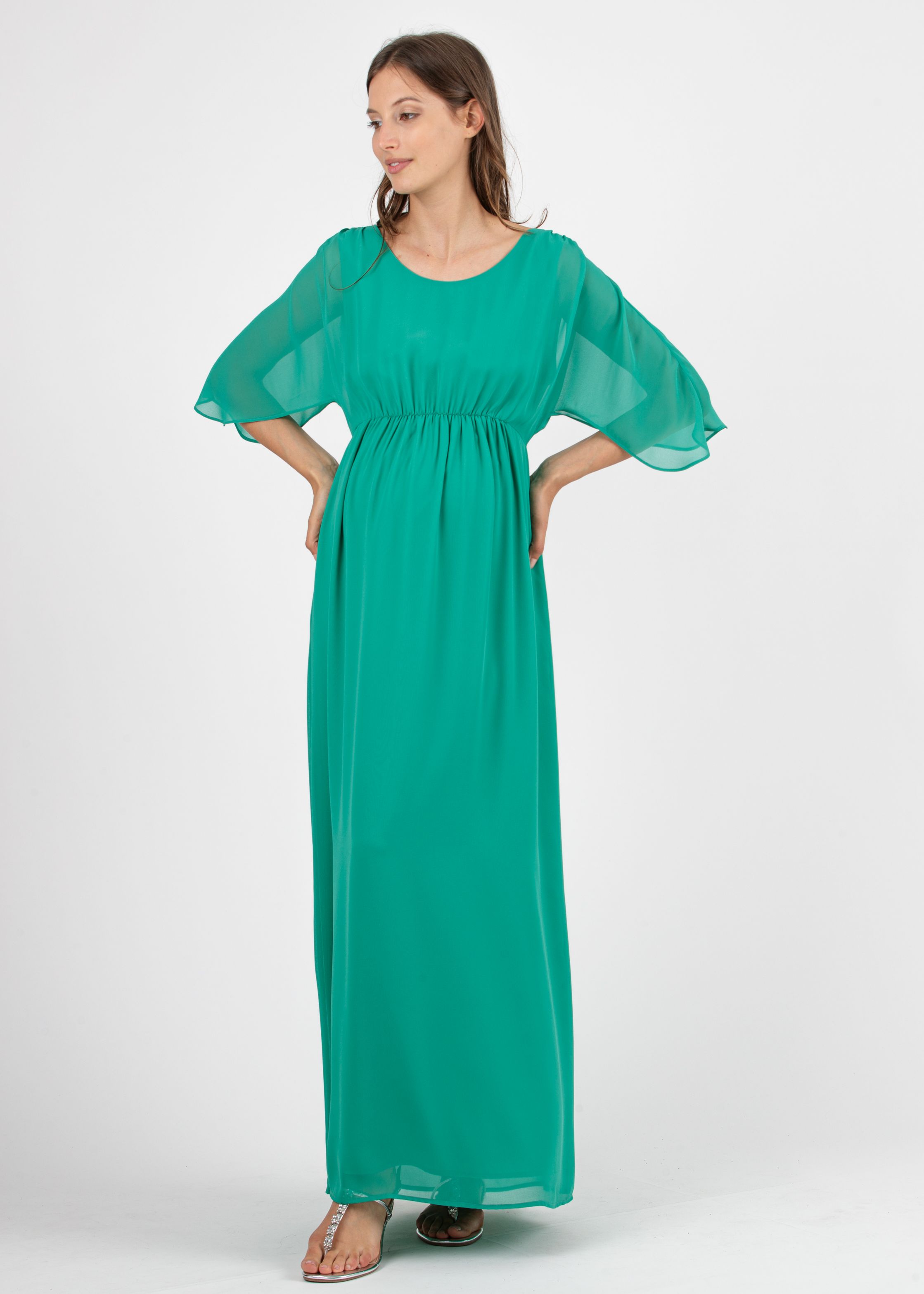 VALENTINA - Abito Lungo Premaman a Kimono con Scollo sul Retro (Verde Salvia, XS)