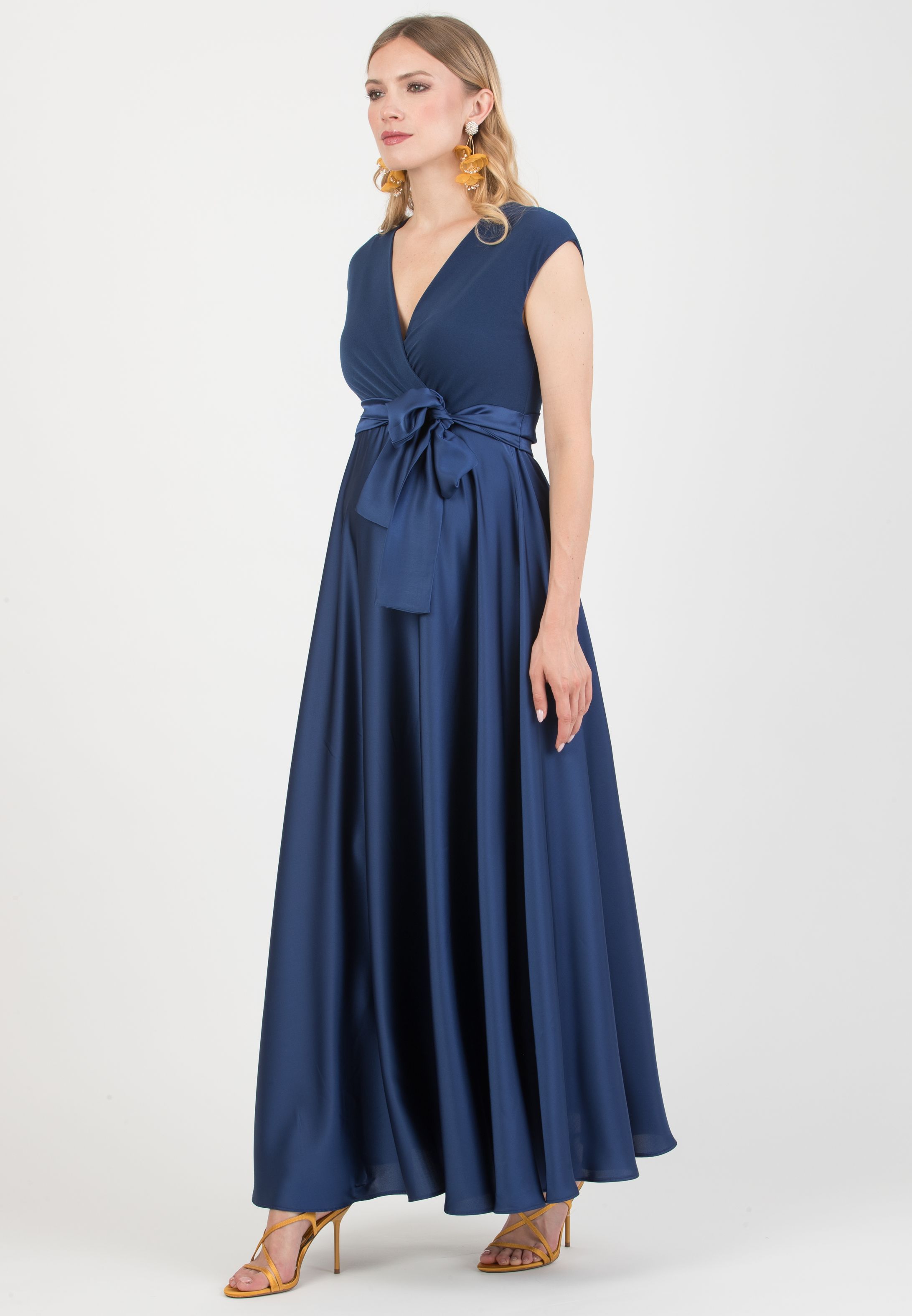LUCREZIA - Maternity & Nursing Maxi Dress with Satin Skirt (Denim)