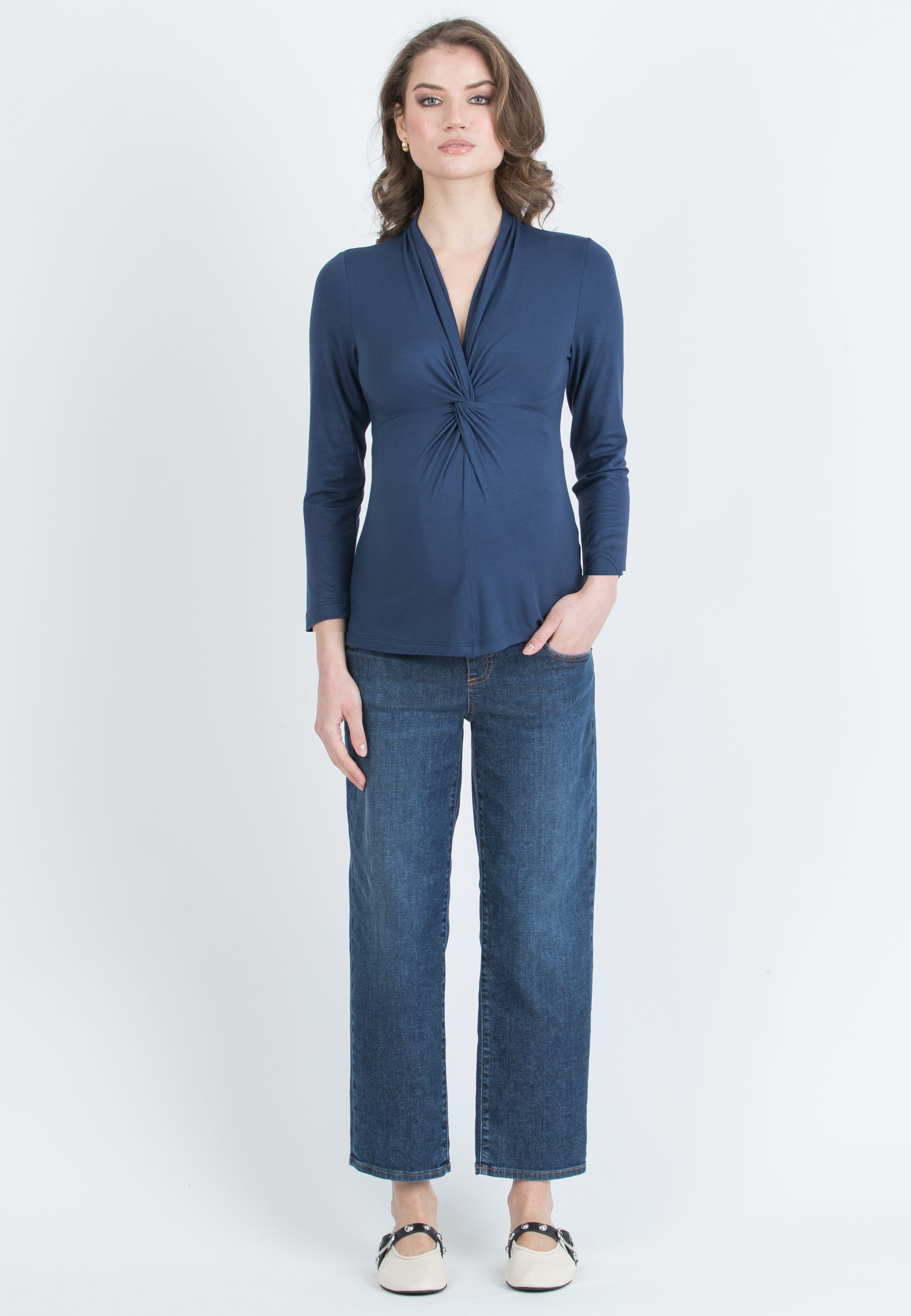 ISSA J – Maglietta Premaman & Allattamento in Jersey di Viscosa con Nodo (Blu)