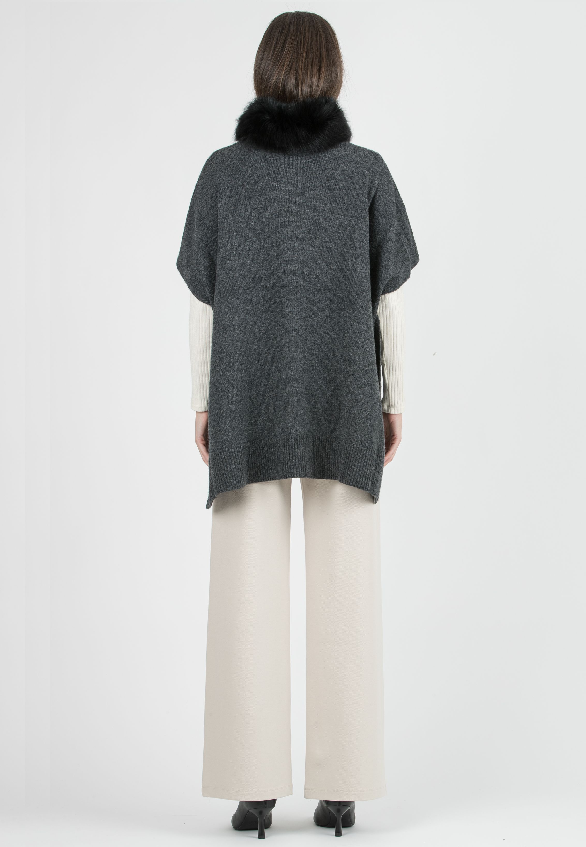 ELLIS - Maternity Virgin Wool Cape with Removable Collar (Antracite)