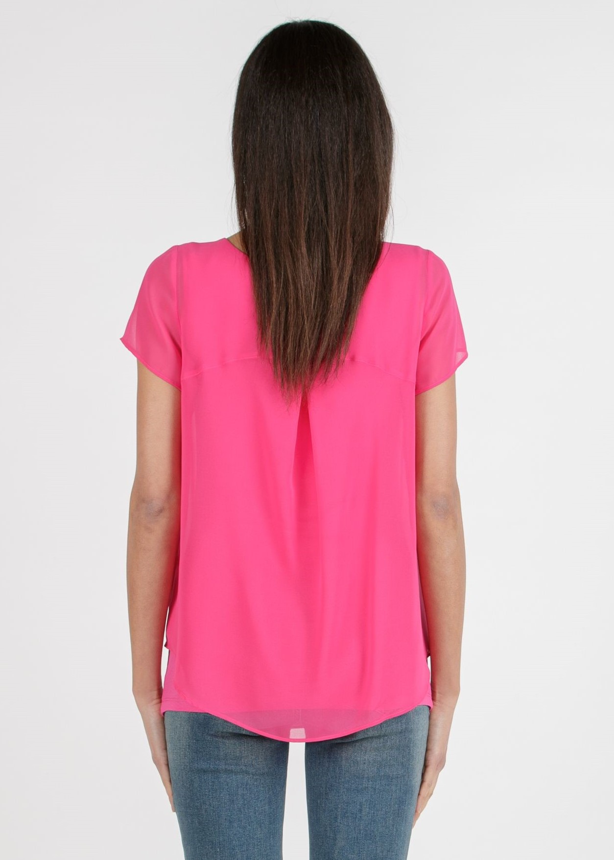 LAURA - Maglietta Premaman a Doppio Strato di Chiffon e Jersey (Fuxia, XS)