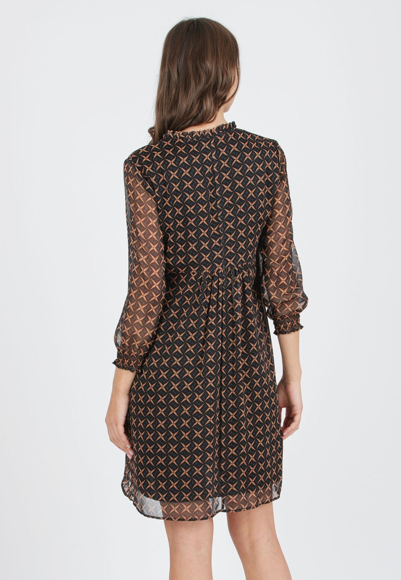 DIANA S - Abito Premaman & Allattamento in Chiffon Stampato con Volant sullo Scollo (Nero, XS)