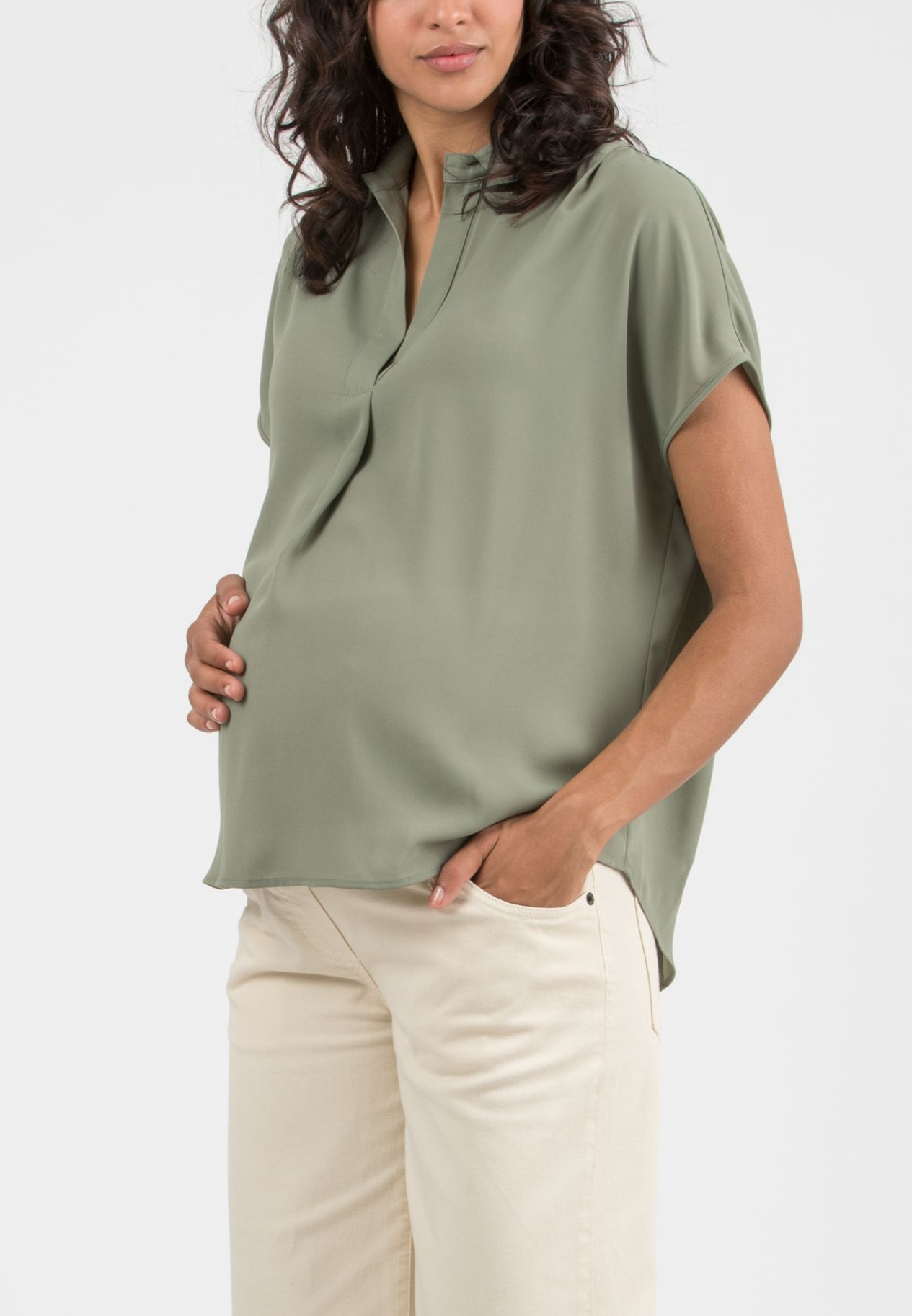 OLIVIA M/M – Oversized Maternity Shirt in Crepe (Verde Militare)