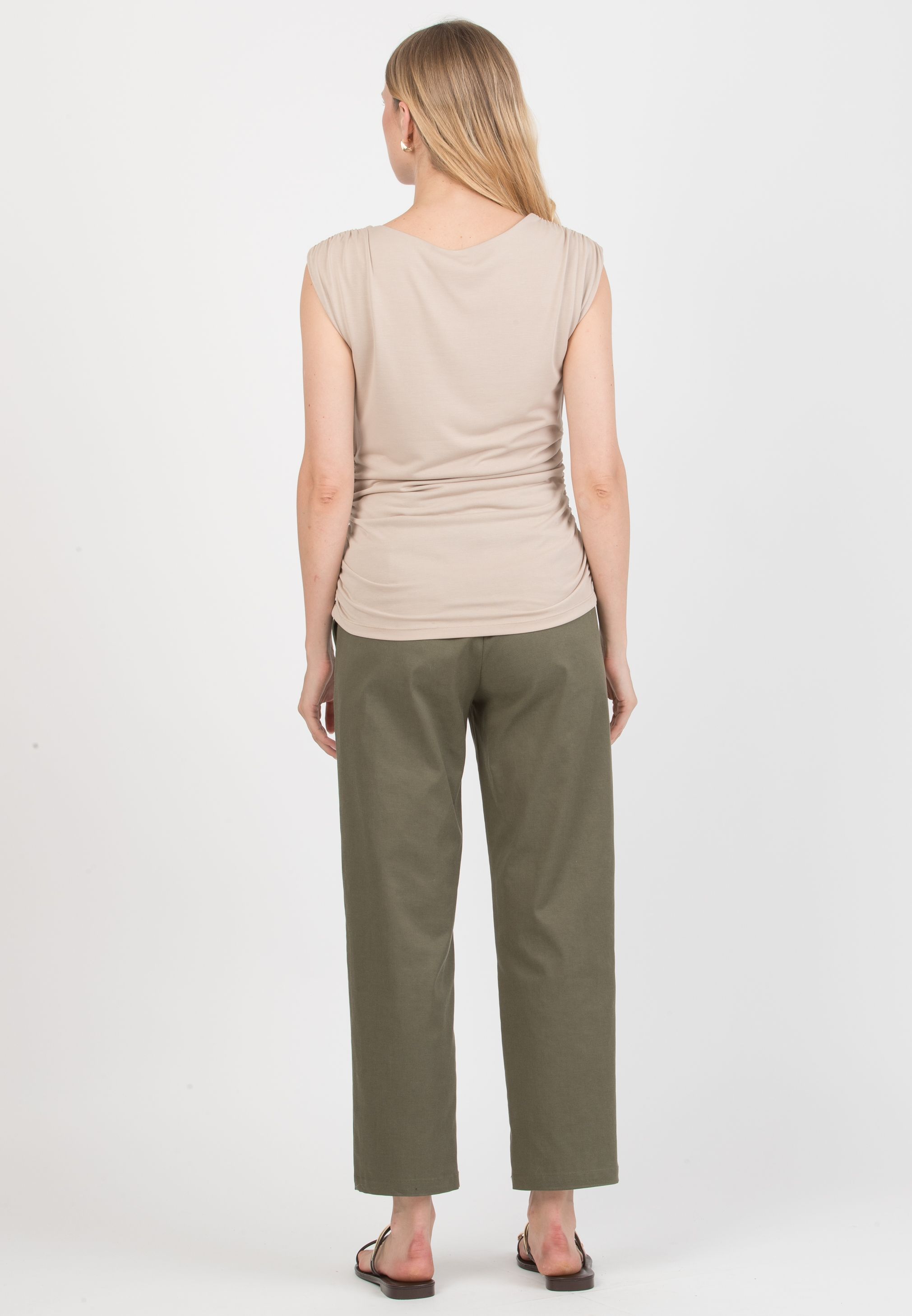 JASMINE - Maternity Top in Modal with Ring Detail and Side Ruching (Beige)