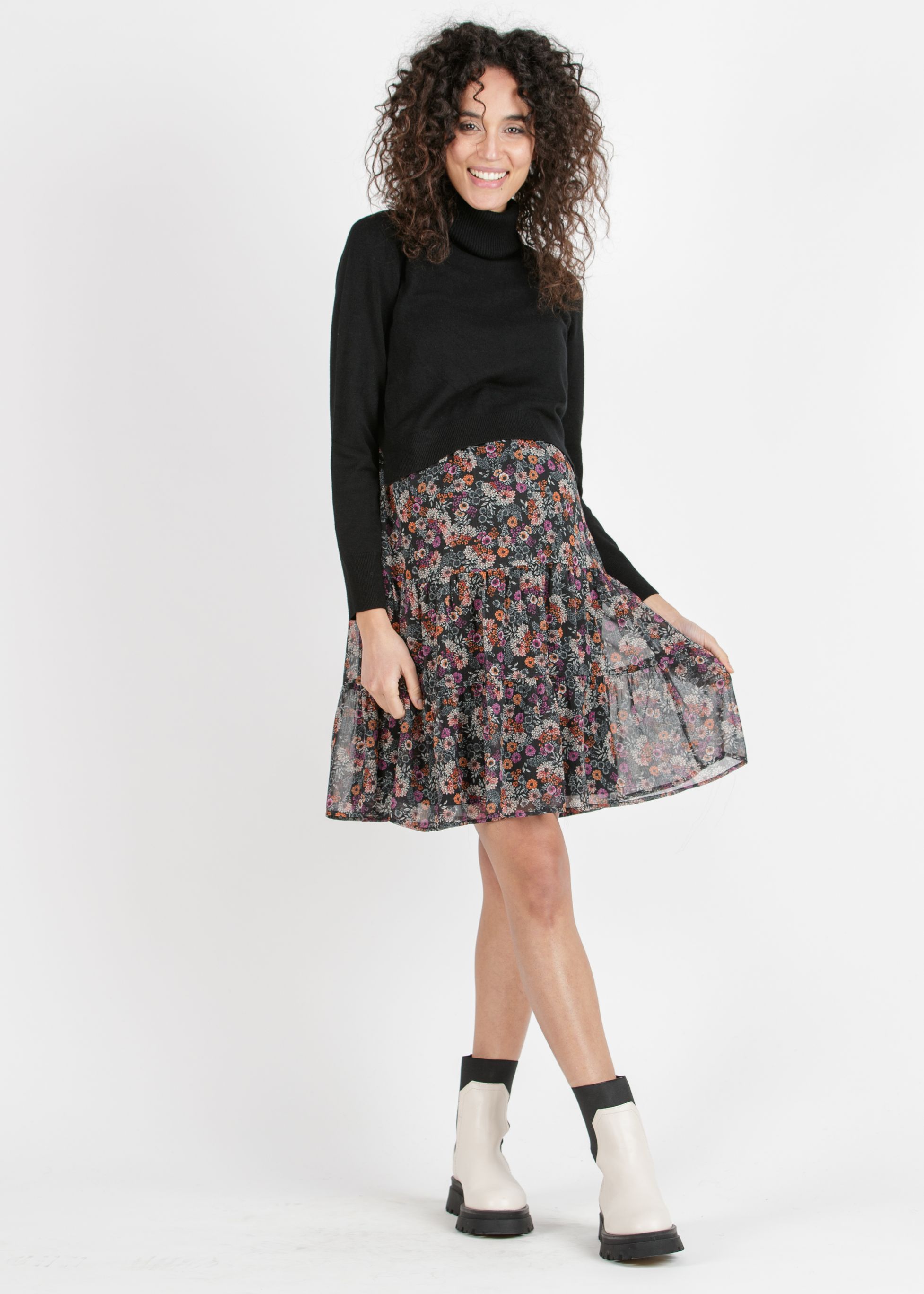 KELLY - Abito Premaman & Allattamento con Stampa Floreale e Maglioncino Abbinato (Nero, XS)
