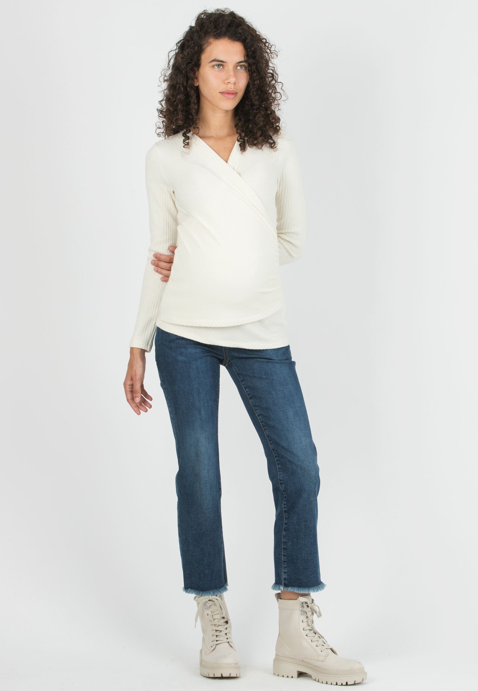 GIADA NAVY - Jeans Premaman Straight con Orlo Sfrangiato (Blu)