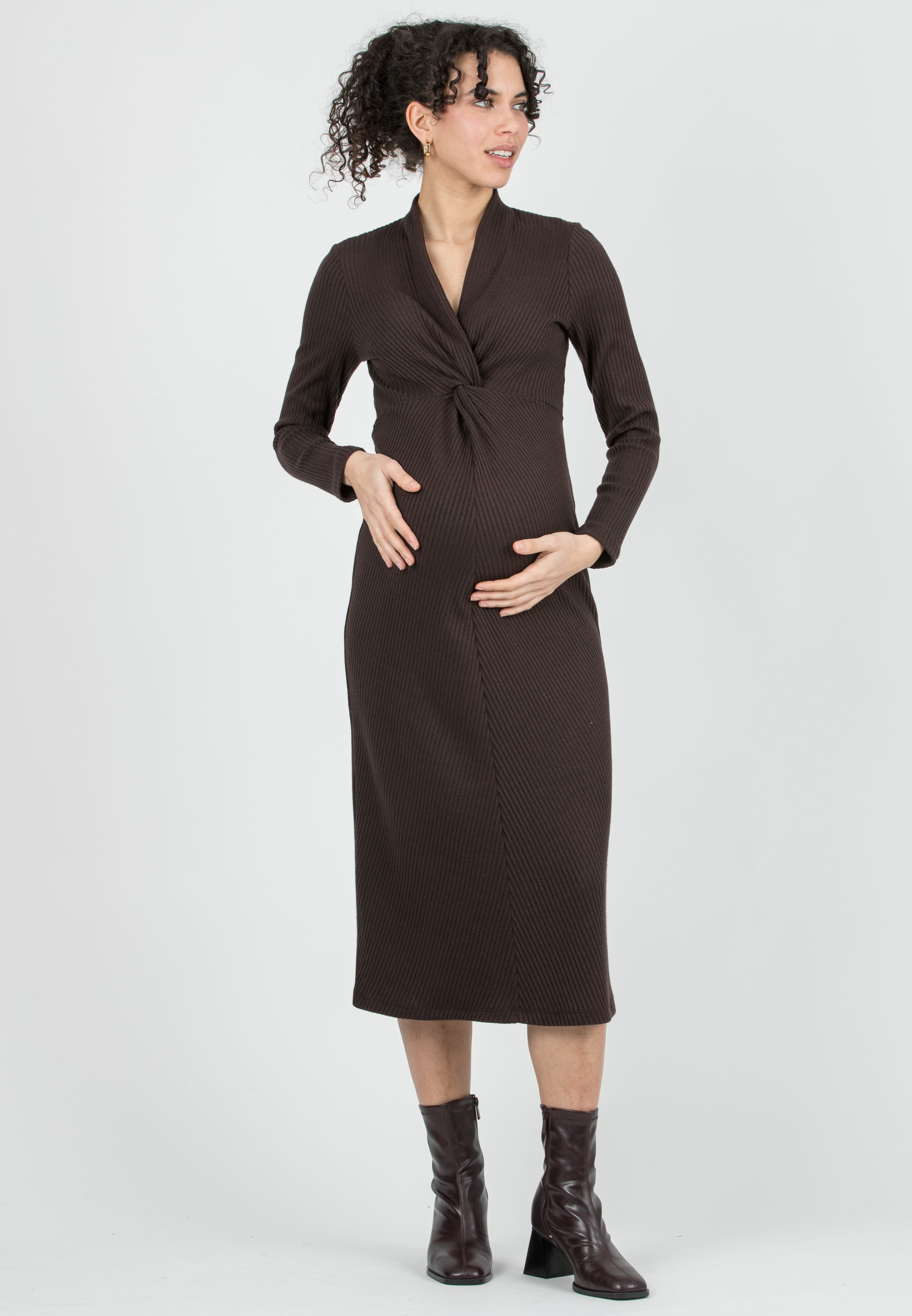 ISSA M/L – Abito Premaman & Allattamento in Maglia a Costina con Nodo (Marrone)